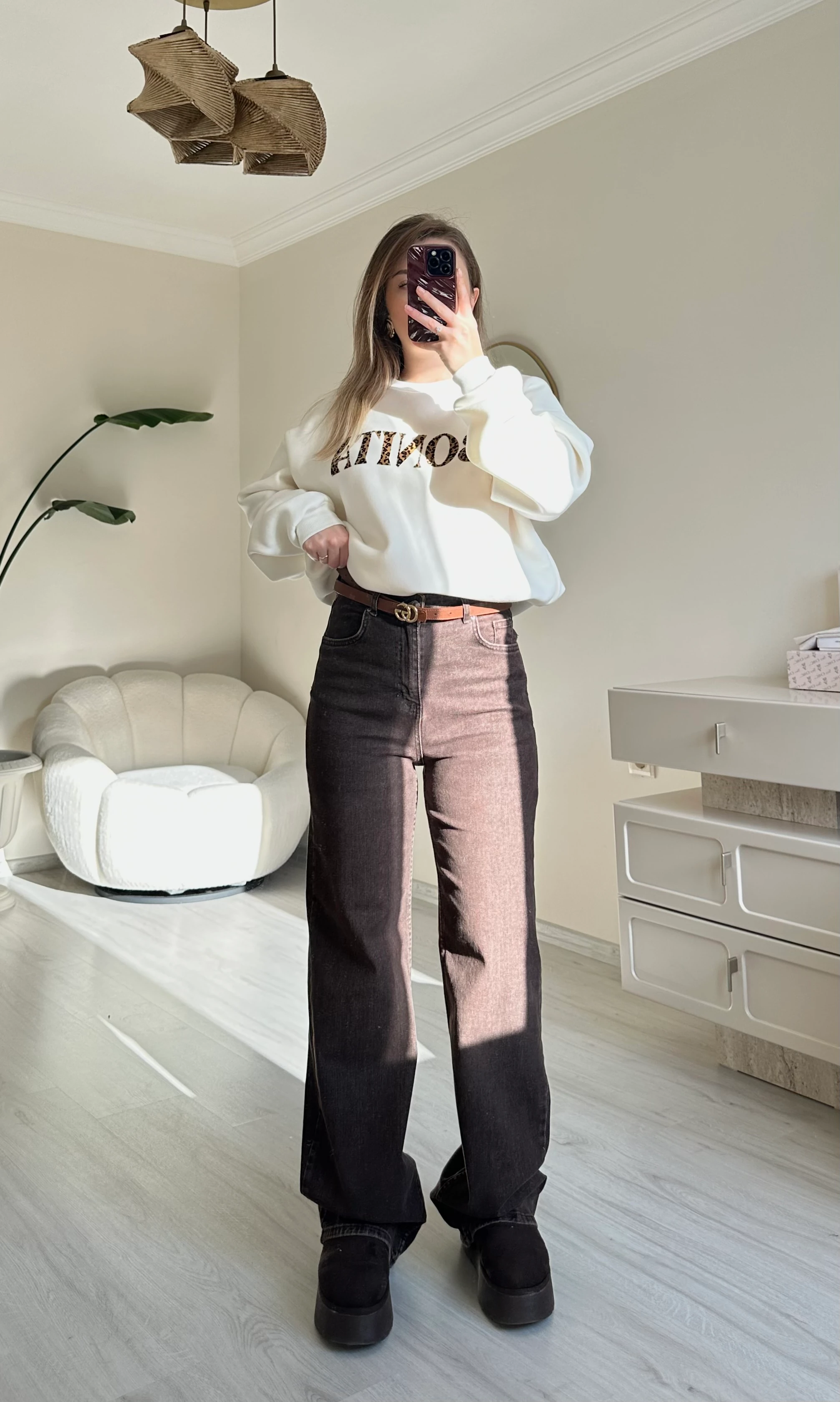 Likralı Döküm Paça Palazzo Kahve Yıkamalı Jean