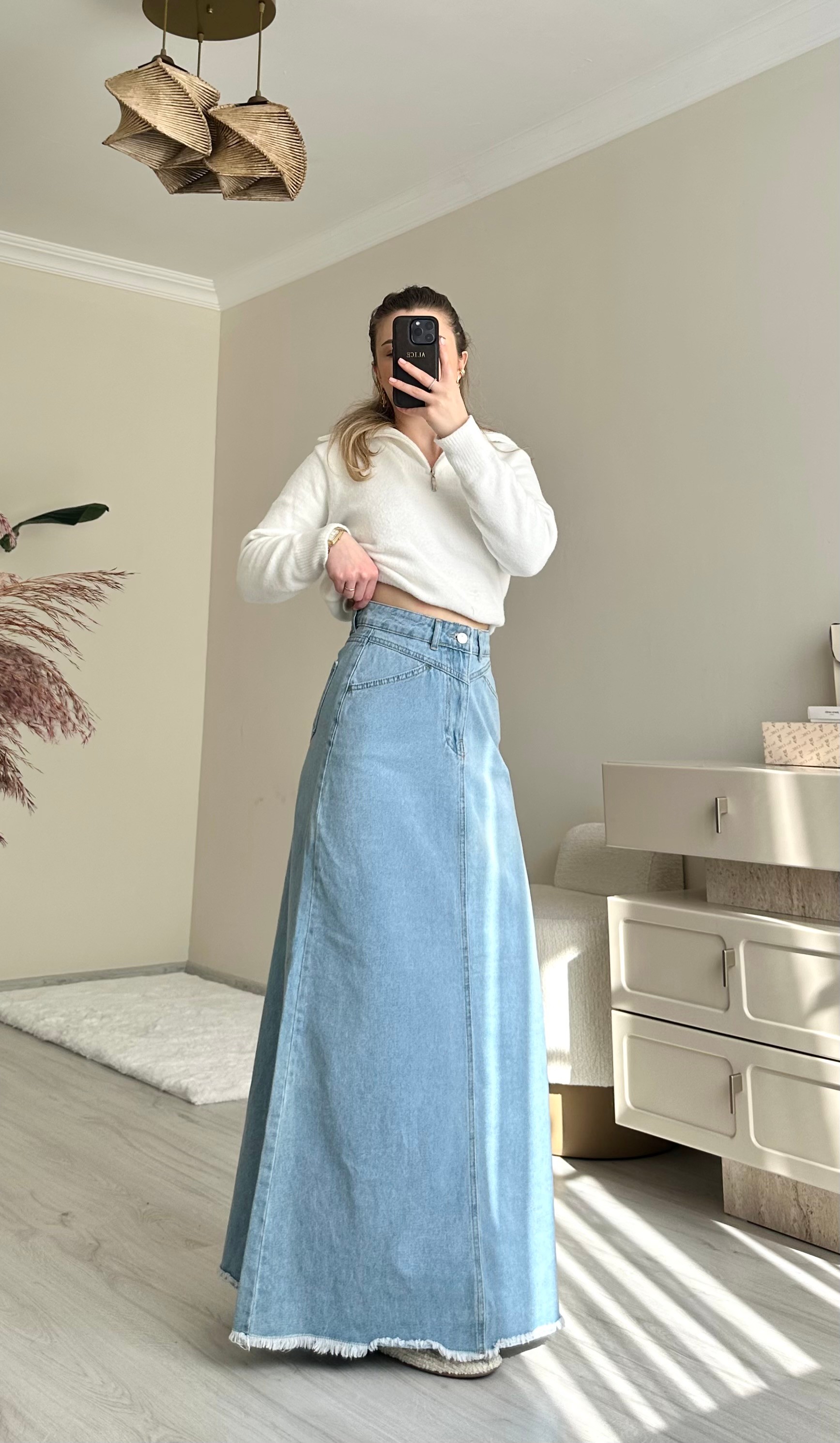 Grace Maxi Boy Cep Detaylı Jean Etek