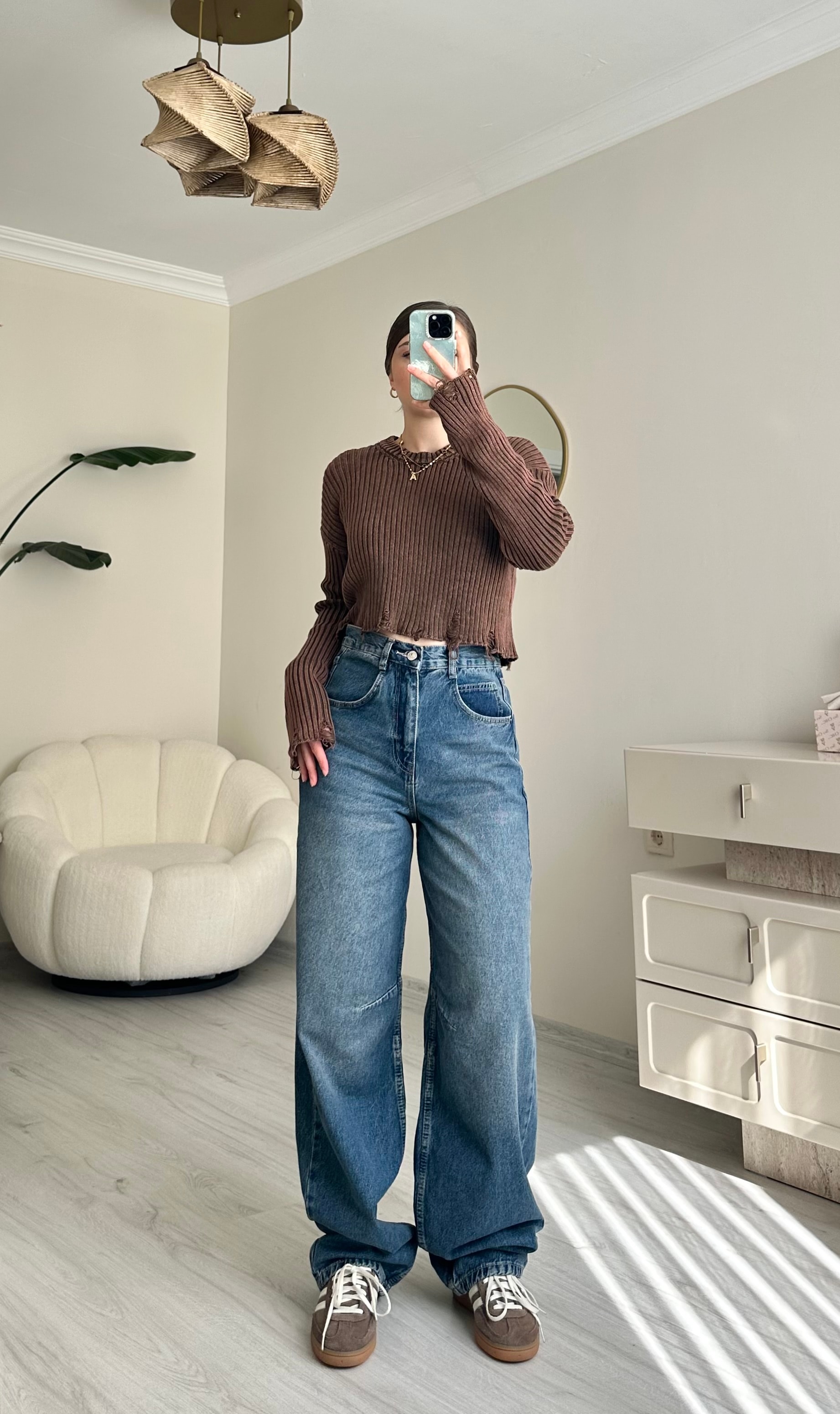 Bel Kemer Detay Boyfriend Yıkamalı Baggy Jean - Tint Yeşili