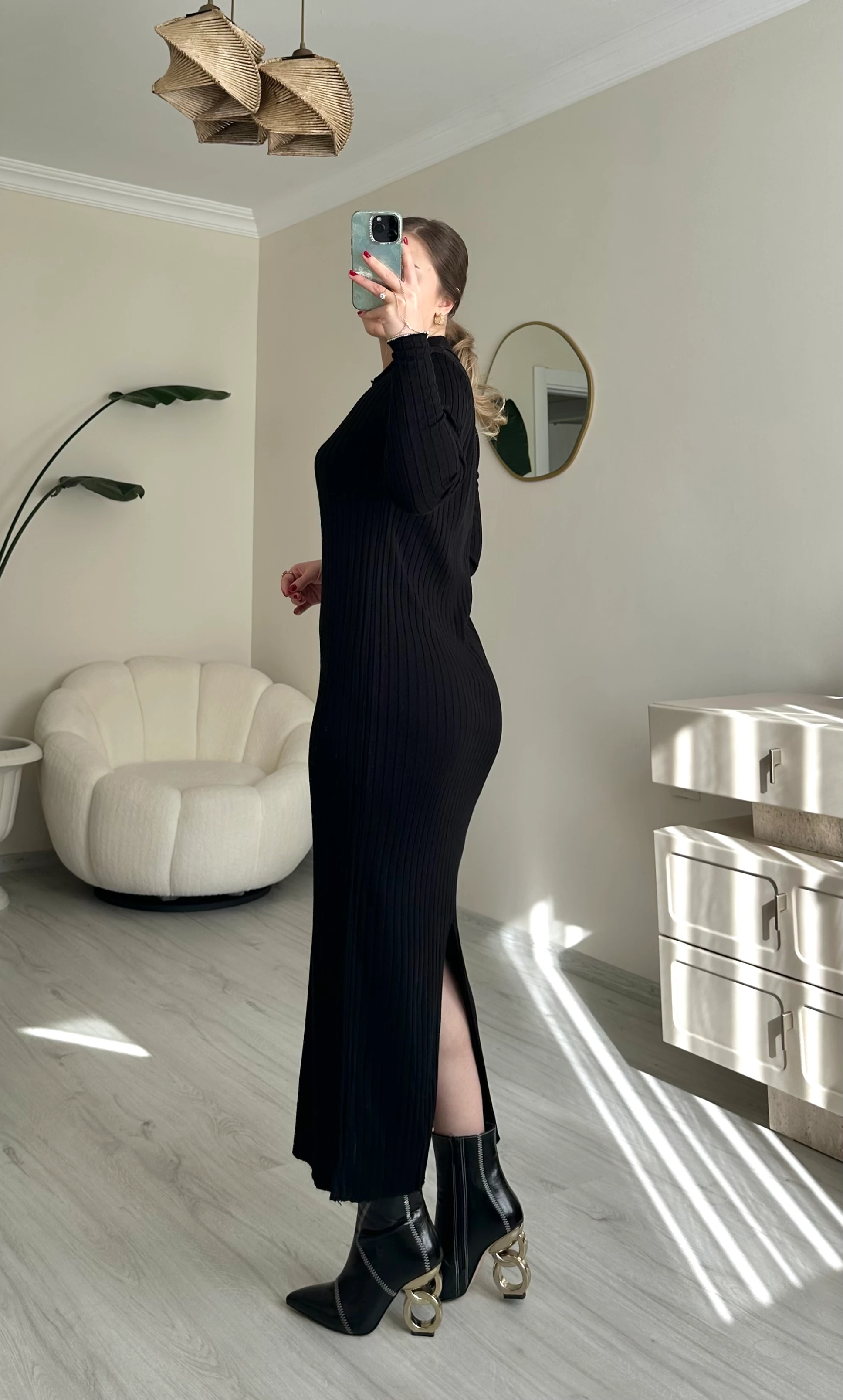 Polo Yaka Düğmeli Likralı Triko Elbise