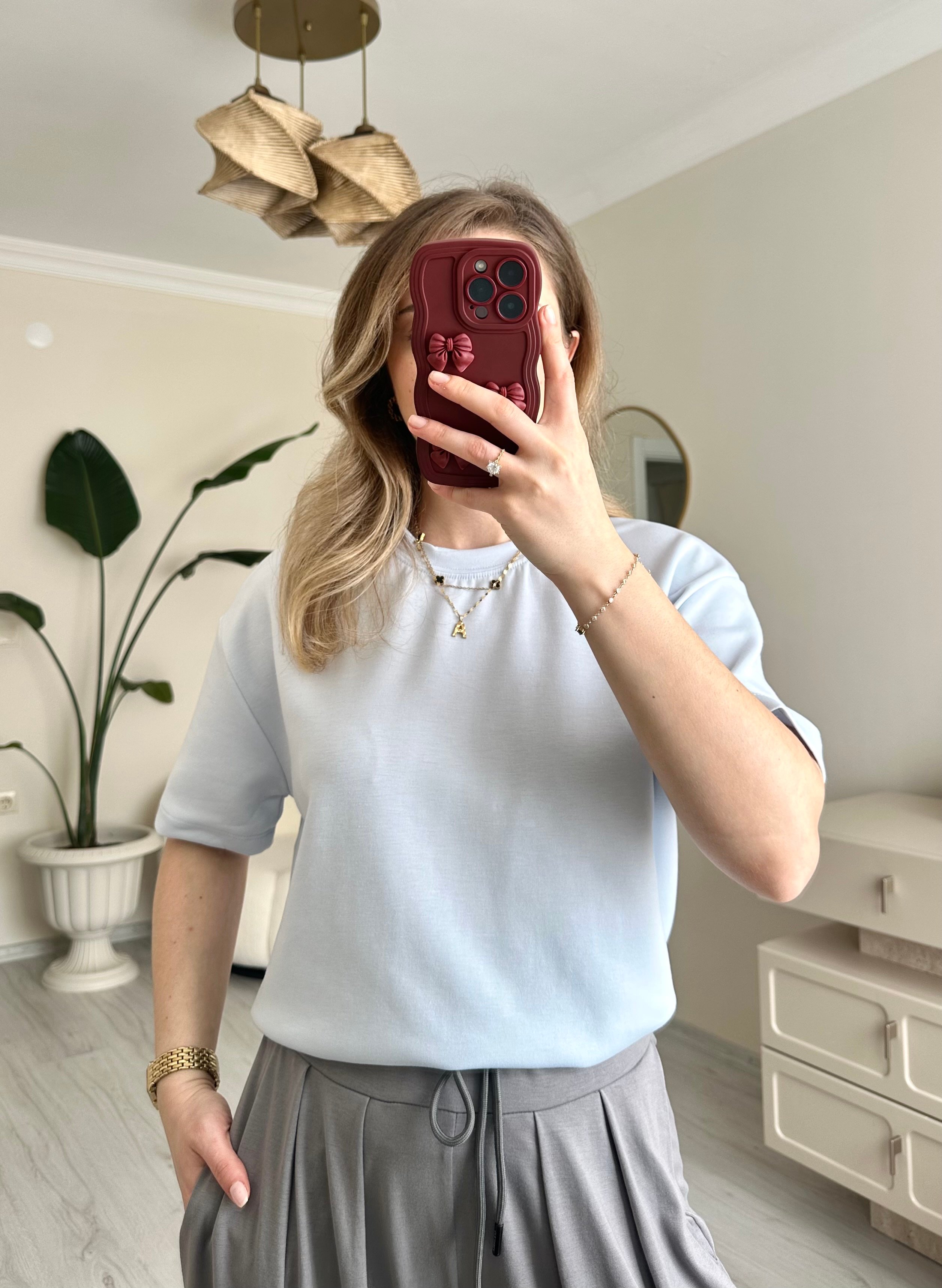 Modal Kumaş Soft Oversize Tişört - Açık Bebek Mavisi
