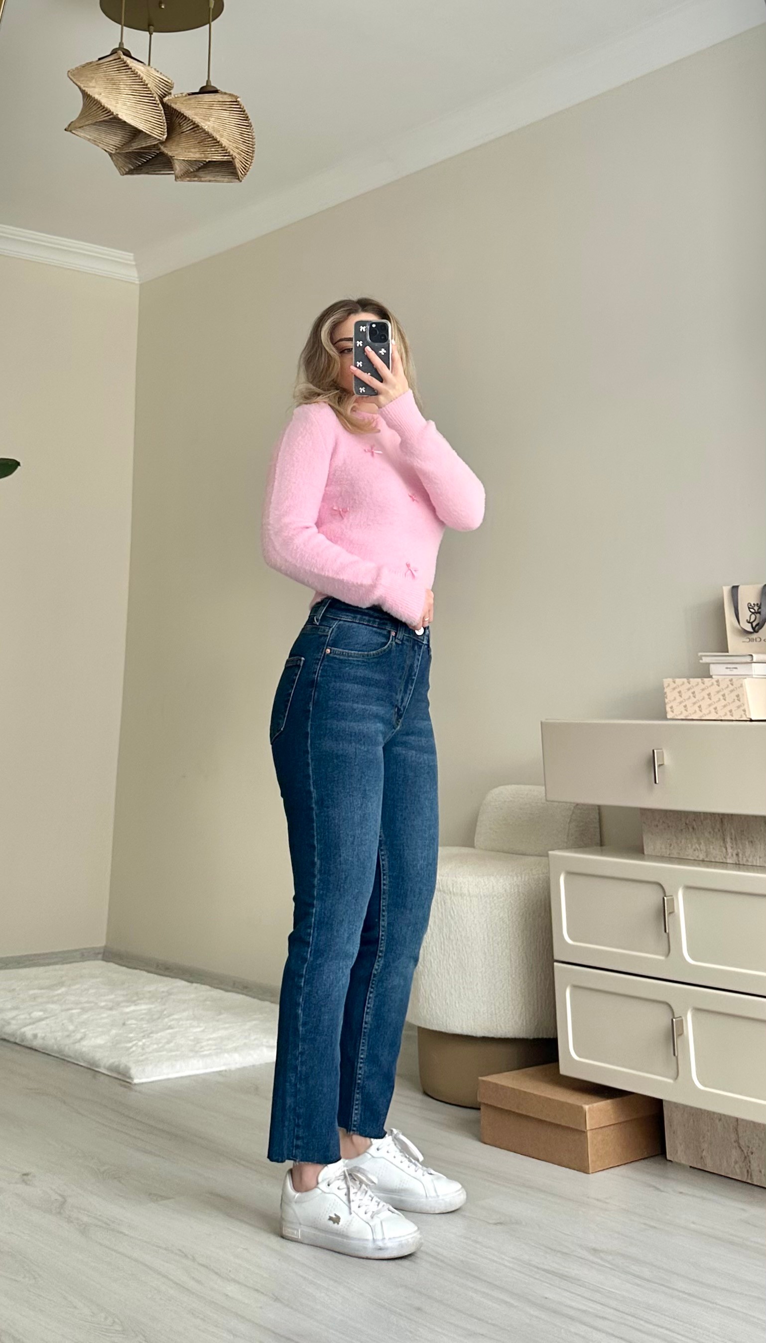 Boru Paça Likralı Mom Yıkamalı Jean