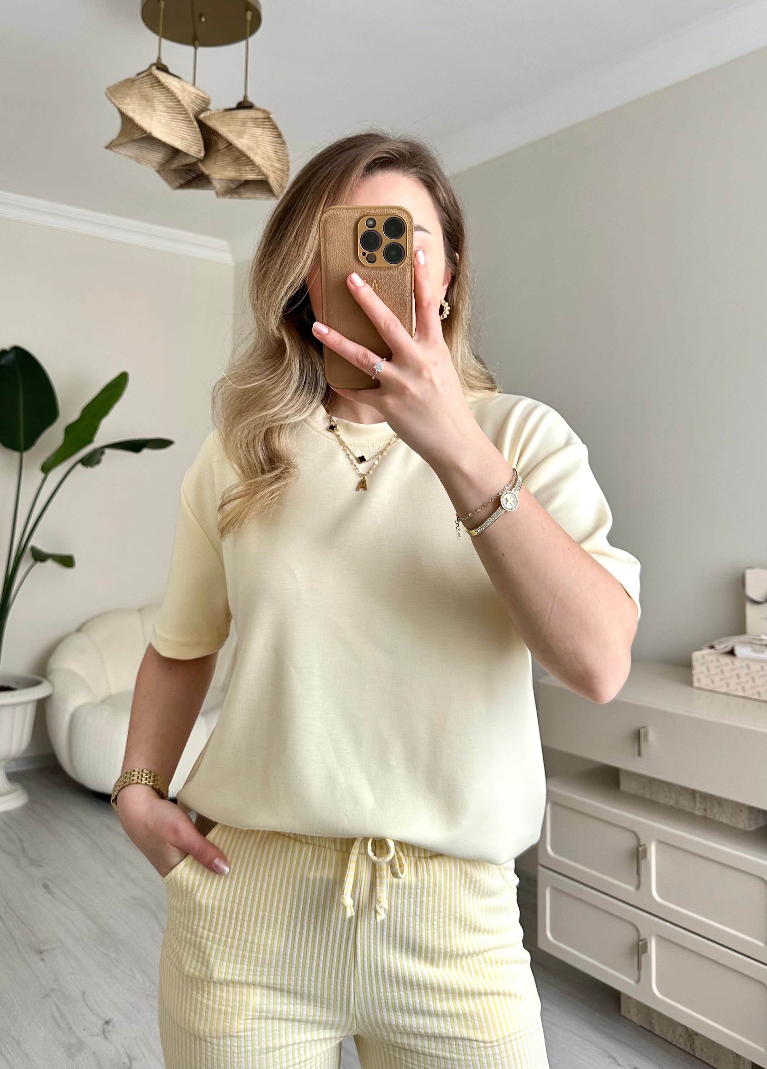 Modal Kumaş Soft Oversize Tişört - Soft Sarı