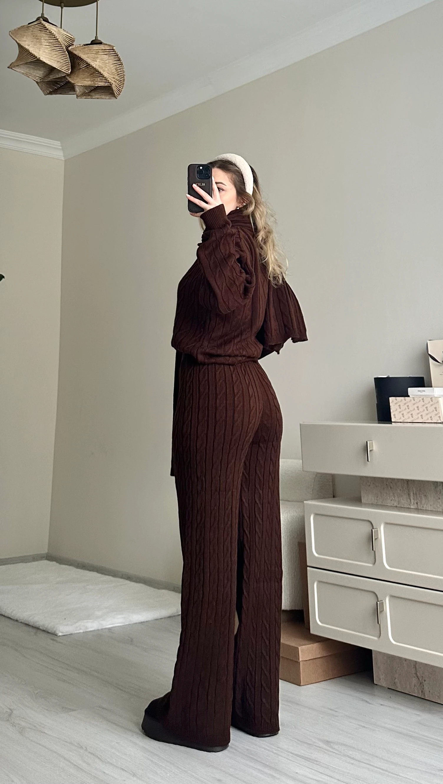 Şallı Saç Örgülü Pantolon Takım