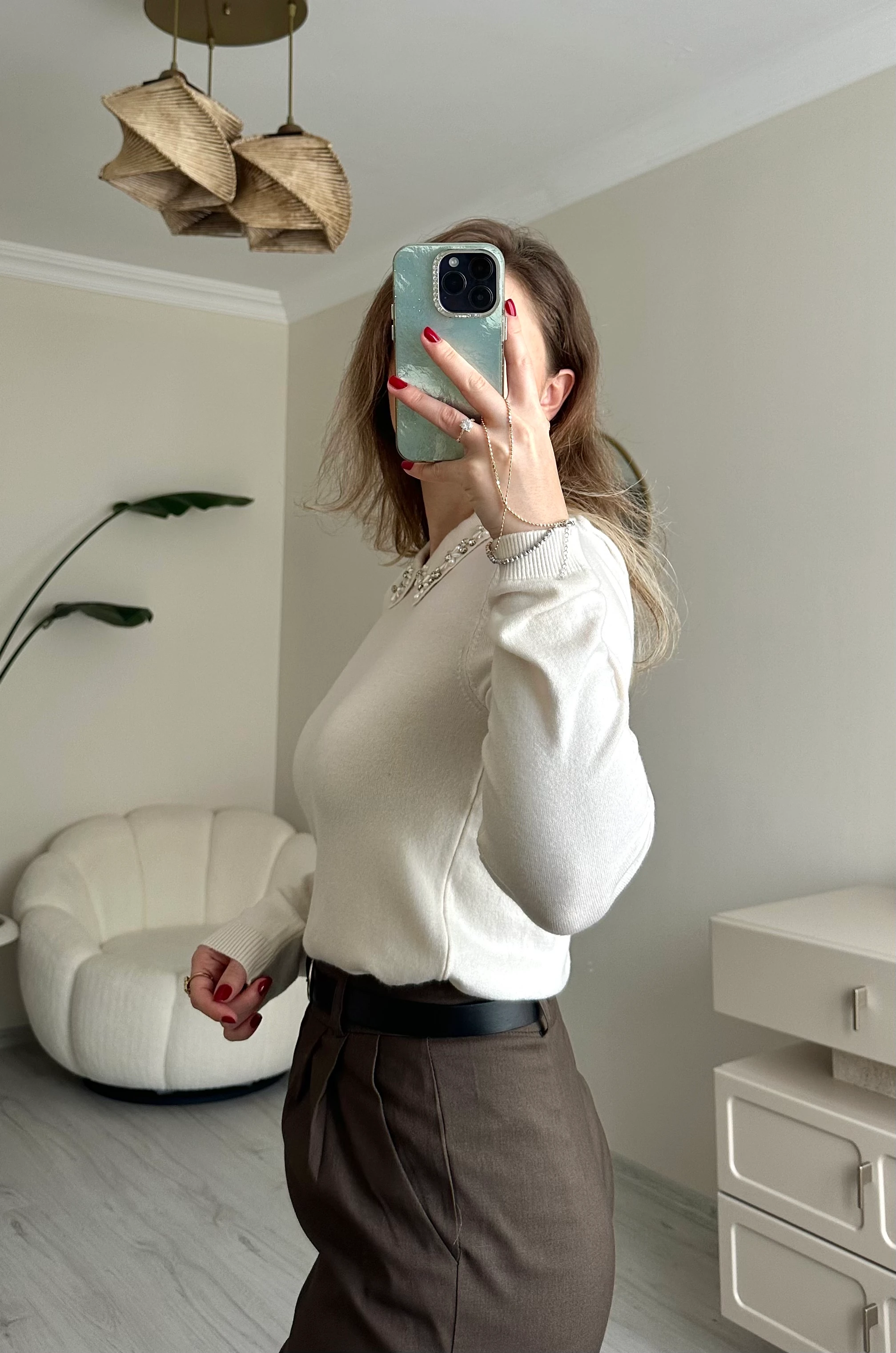 İnci-Taş Detay Yumuşak Dokulu Kazak