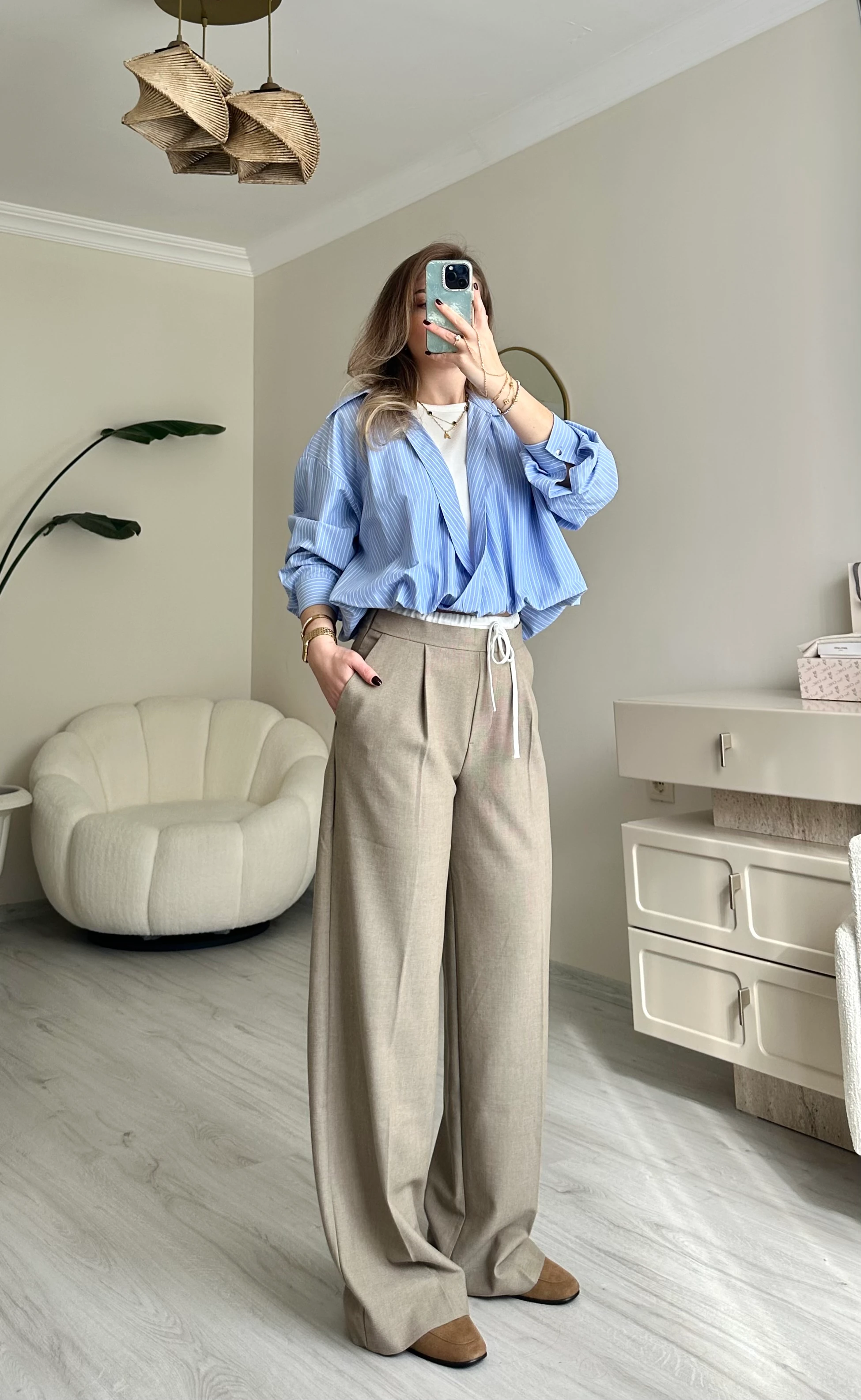 Premium Bel Detay Bağcıklı Palazzo Pantolon