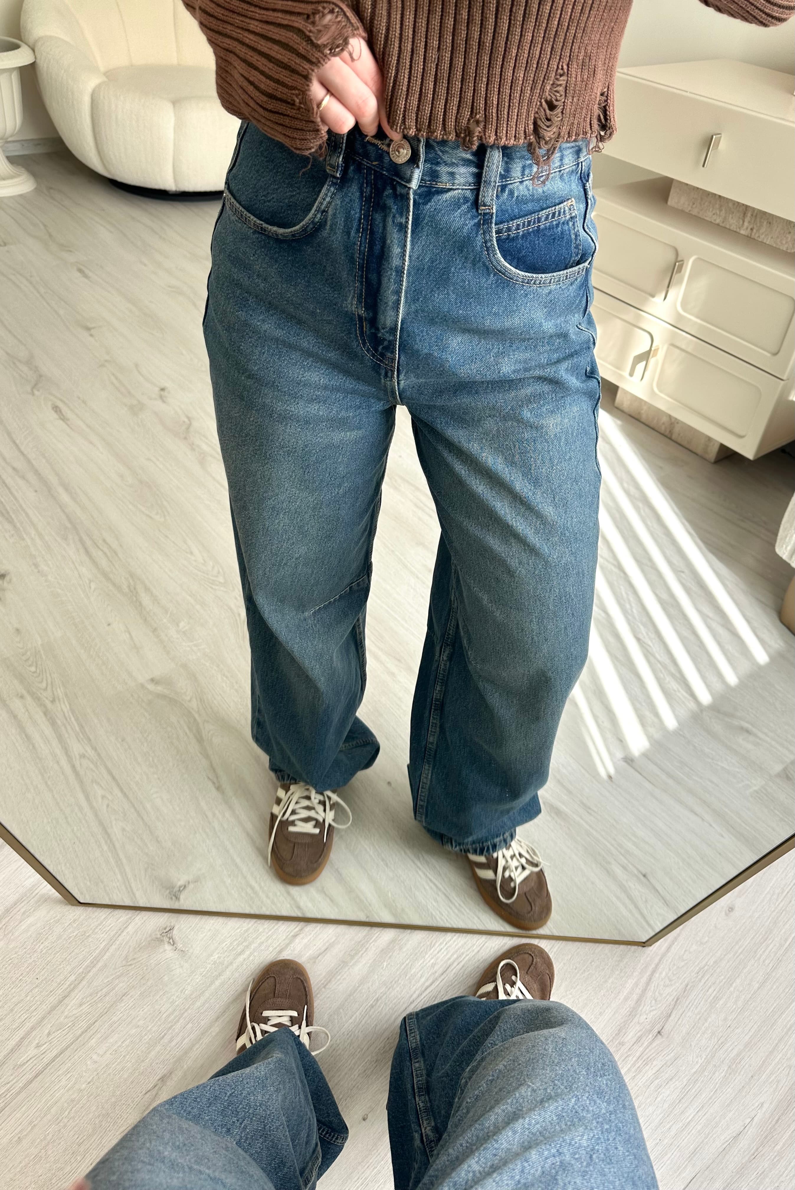 Bel Kemer Detay Boyfriend Yıkamalı Baggy Jean