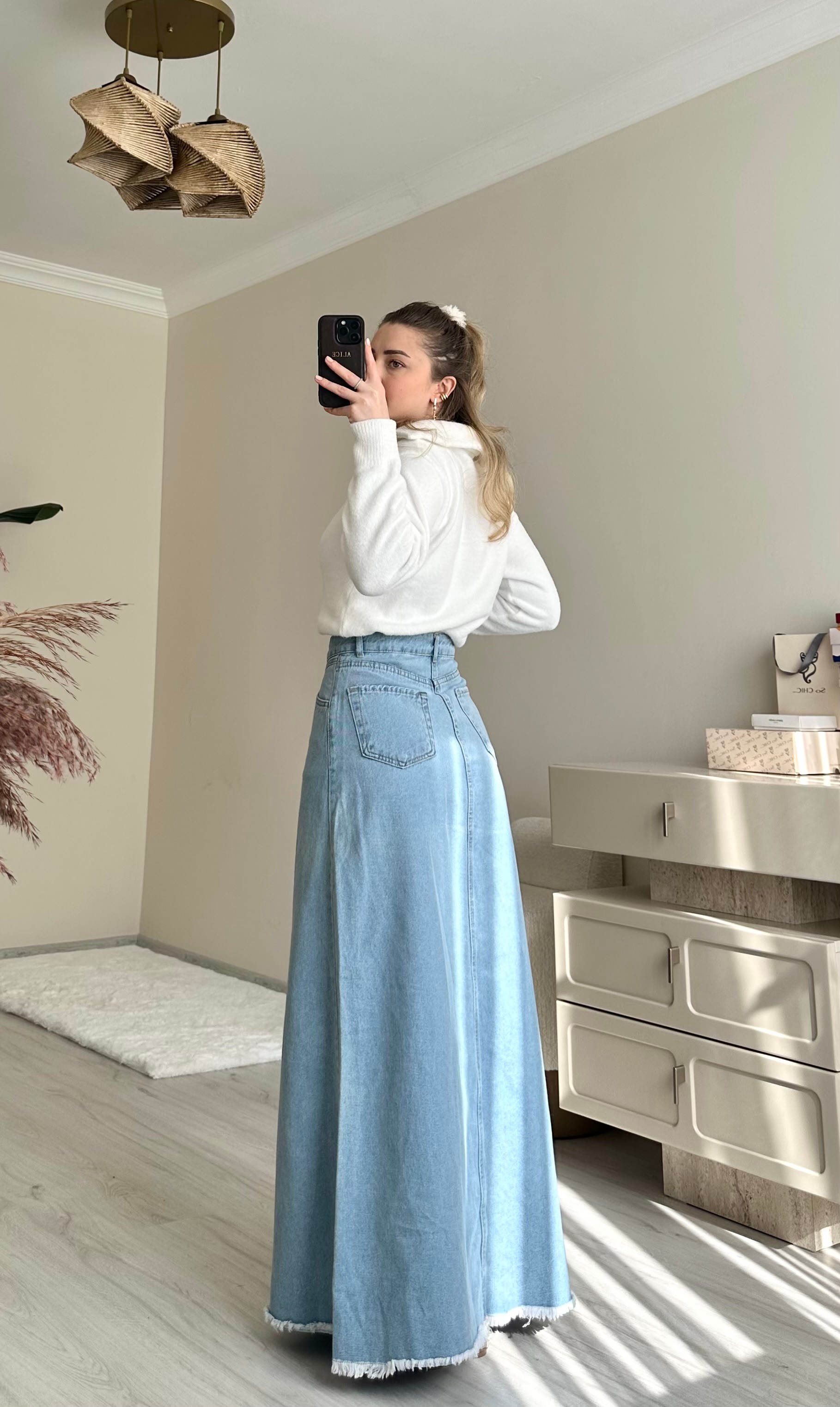 Grace Maxi Boy Cep Detaylı Jean Etek