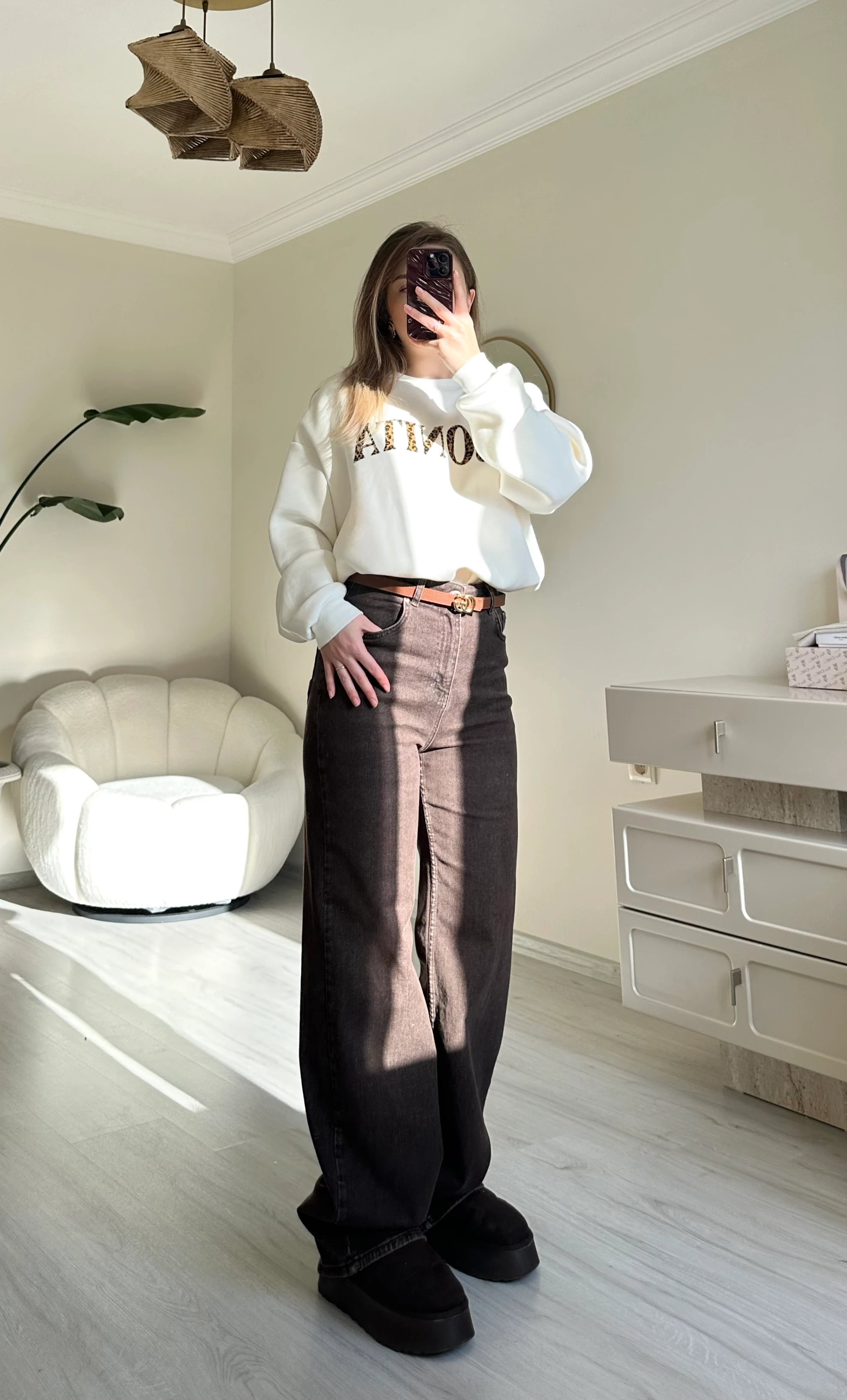 Likralı Döküm Paça Palazzo Kahve Yıkamalı Jean