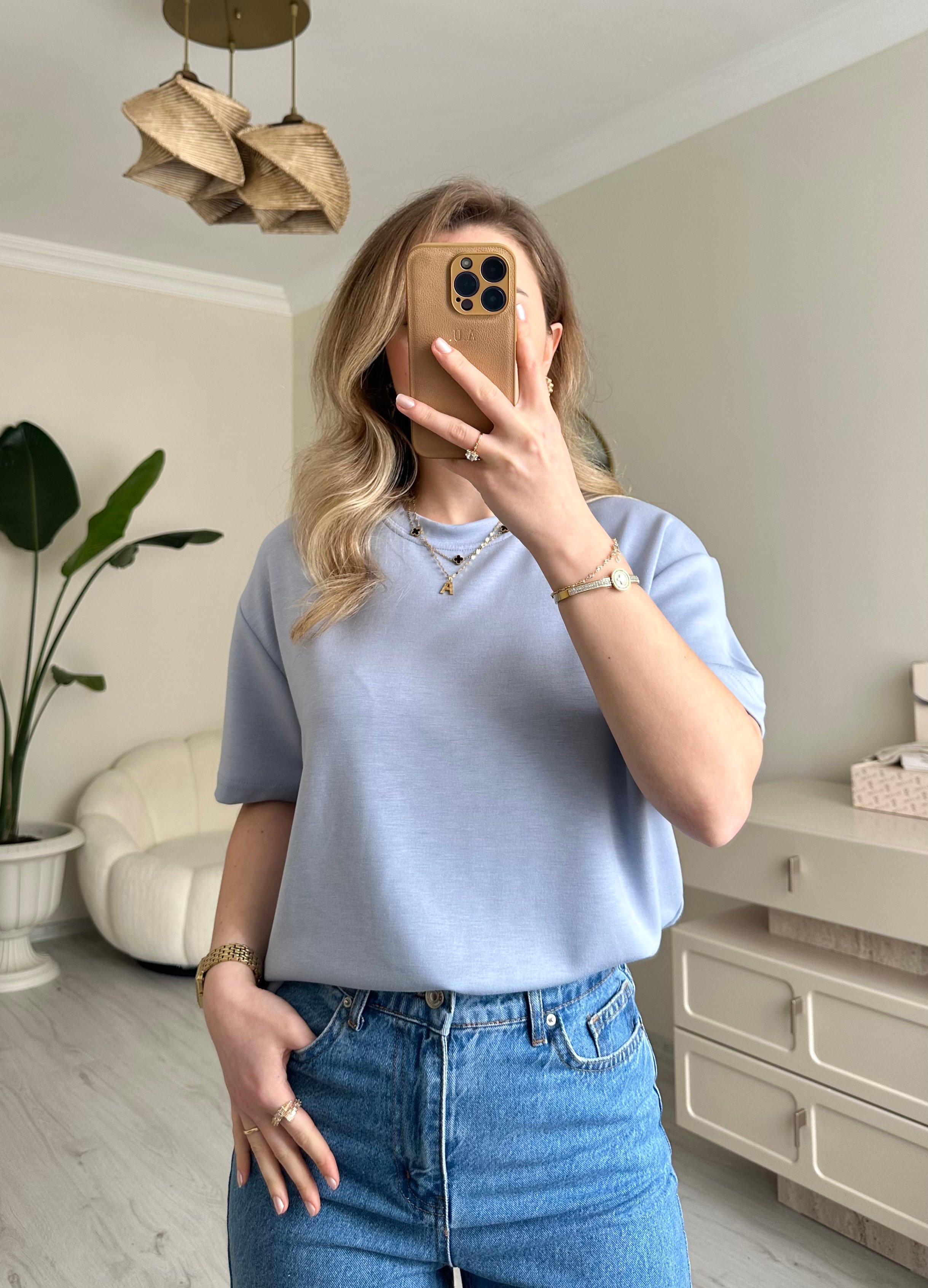Modal Kumaş Soft Oversize Tişört - Bebek Mavisi