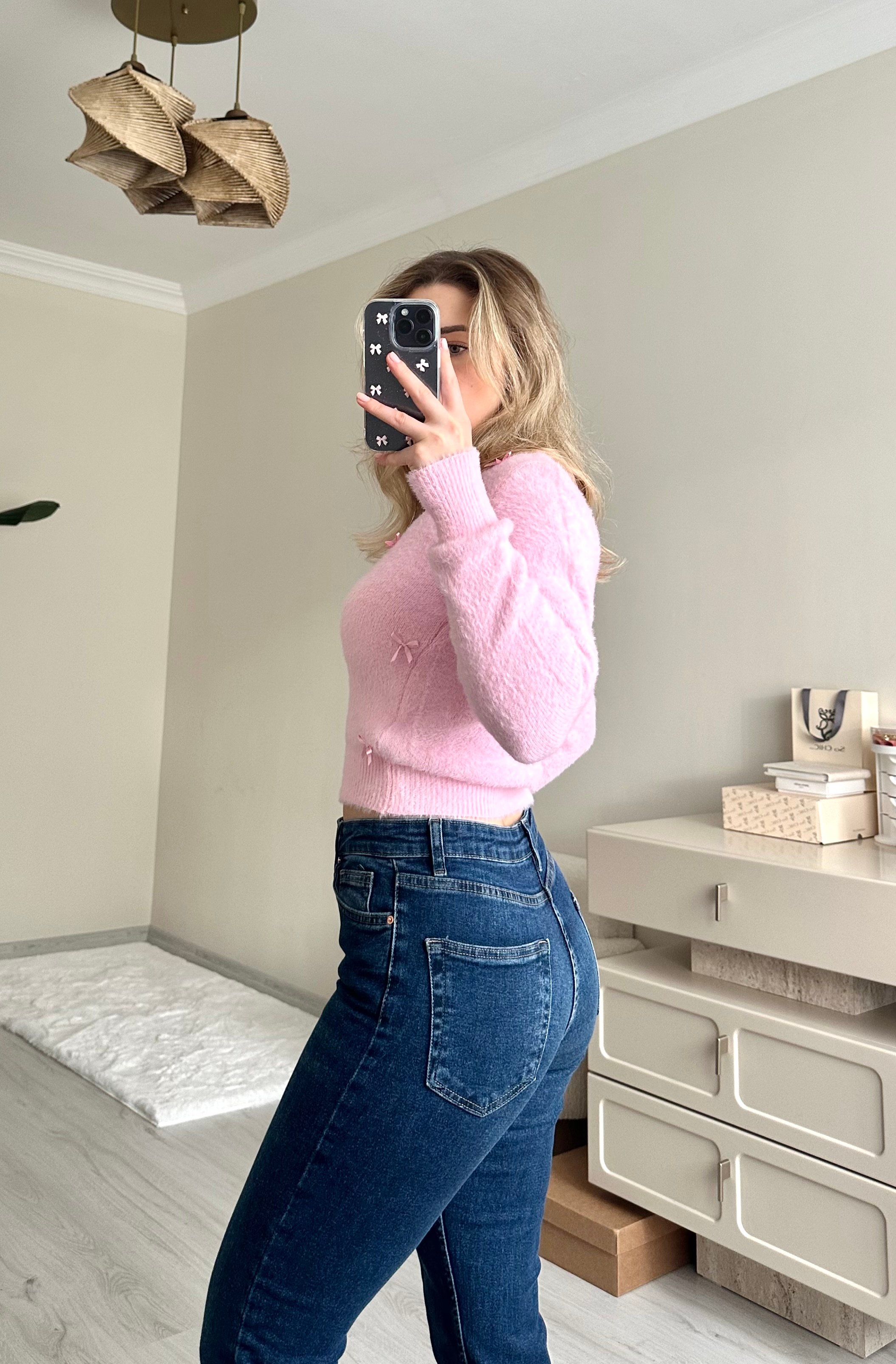 Boru Paça Likralı Mom Yıkamalı Jean