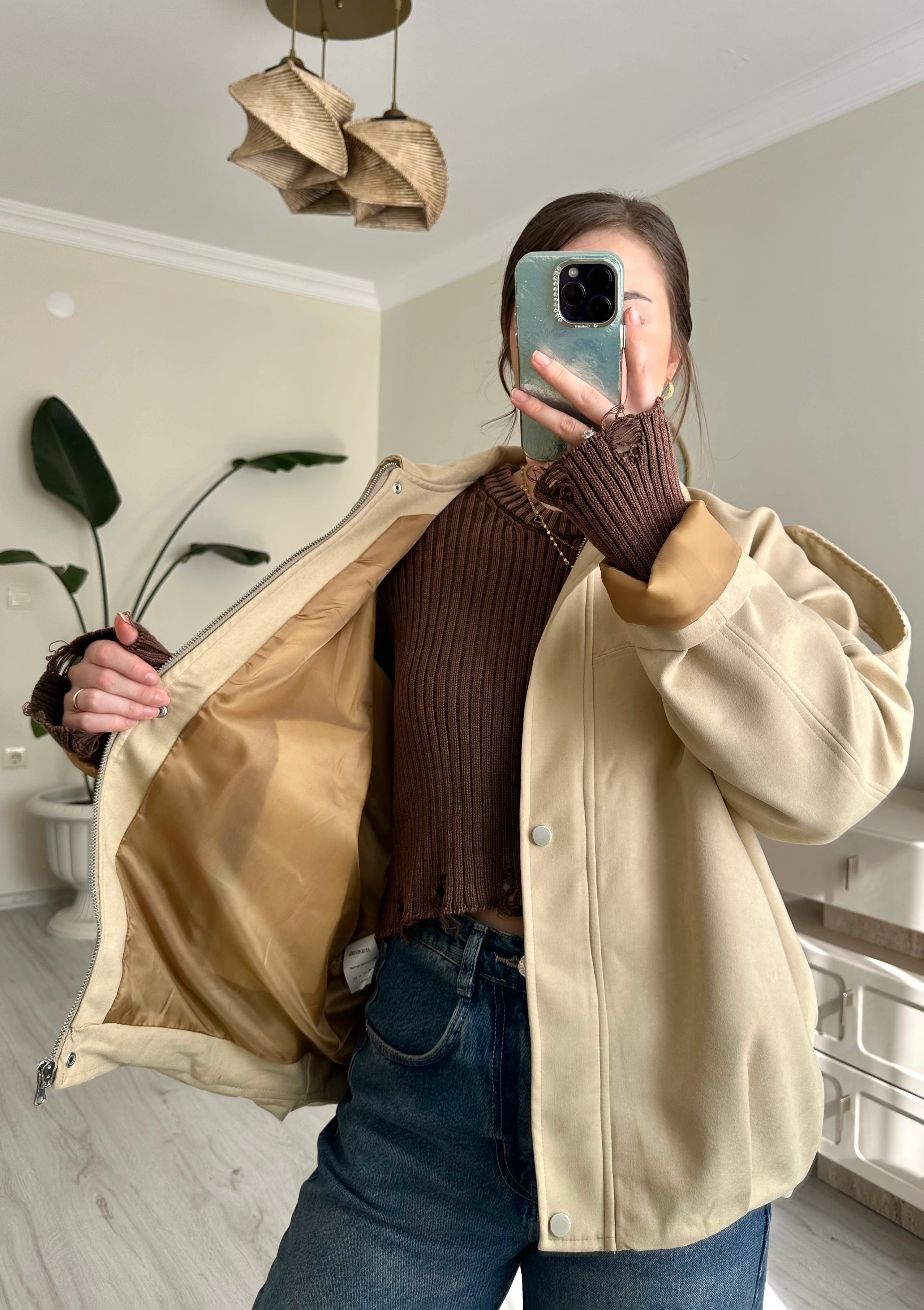 Premium Dokuma Süet Apoletli Ceket