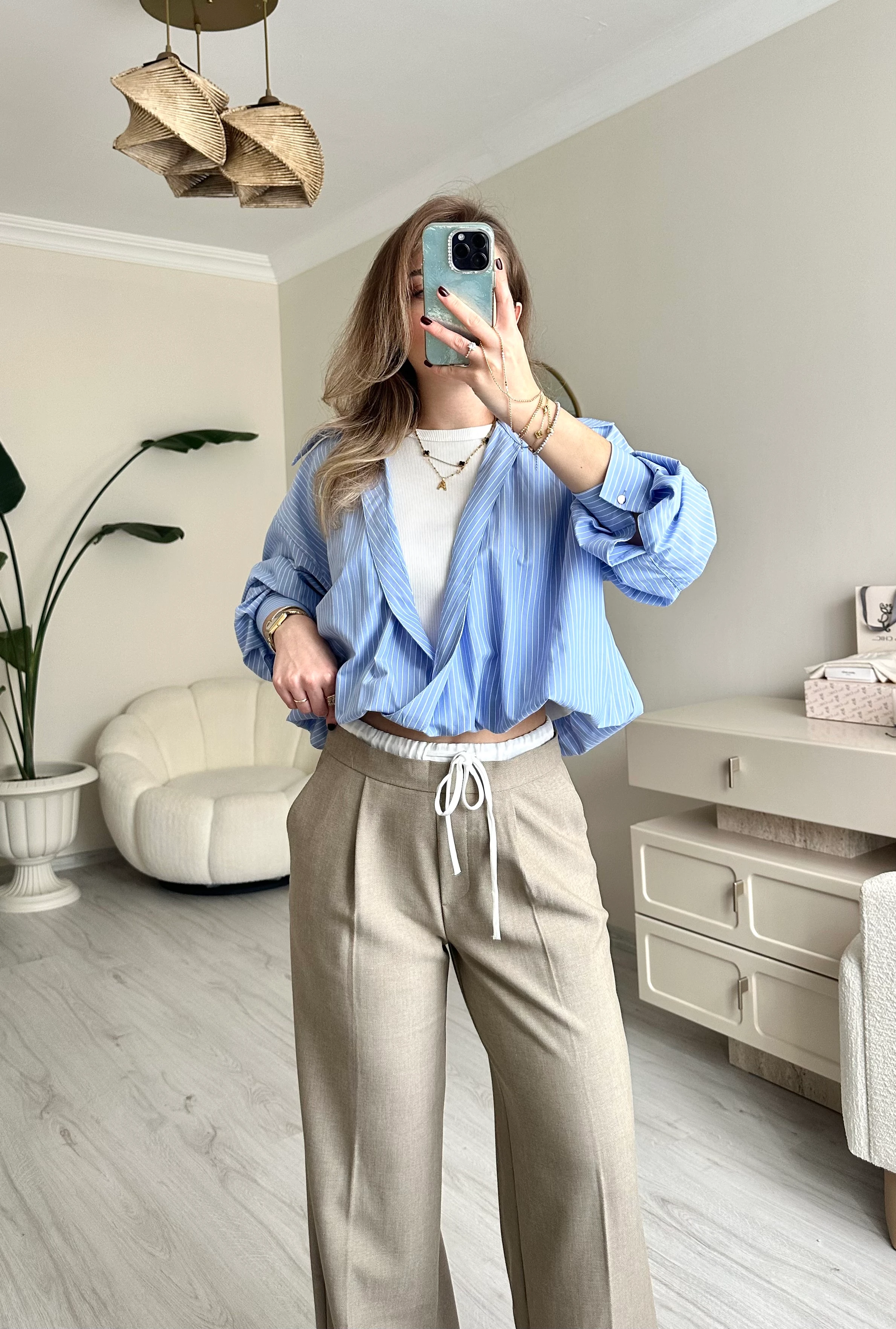 Premium Bel Detay Bağcıklı Palazzo Pantolon