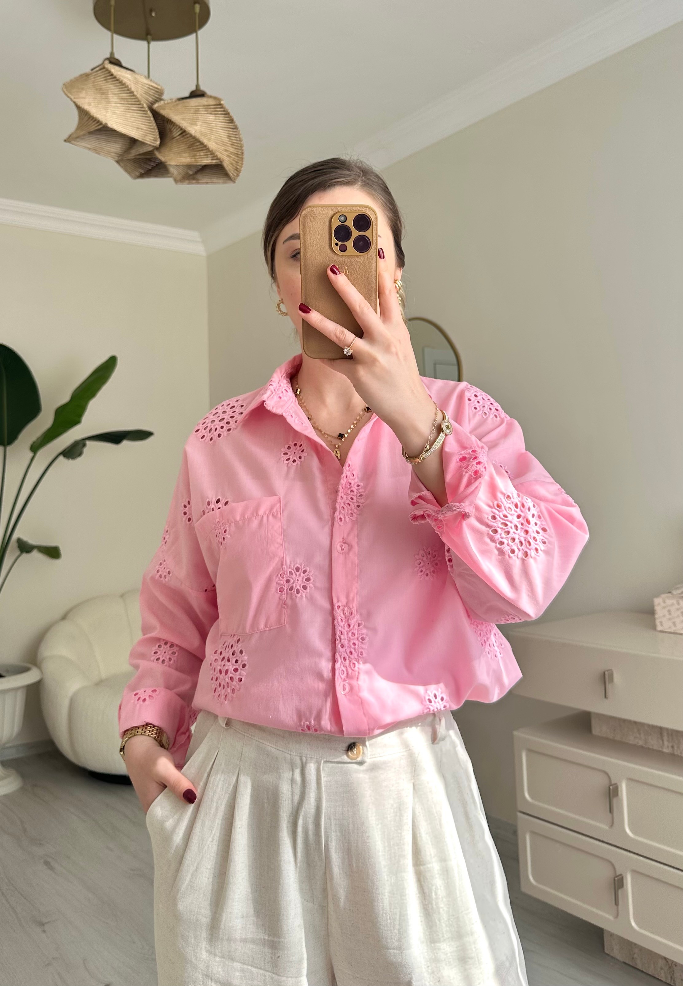 Fisto Detay Oversize Gömlek - Şeker Pembe