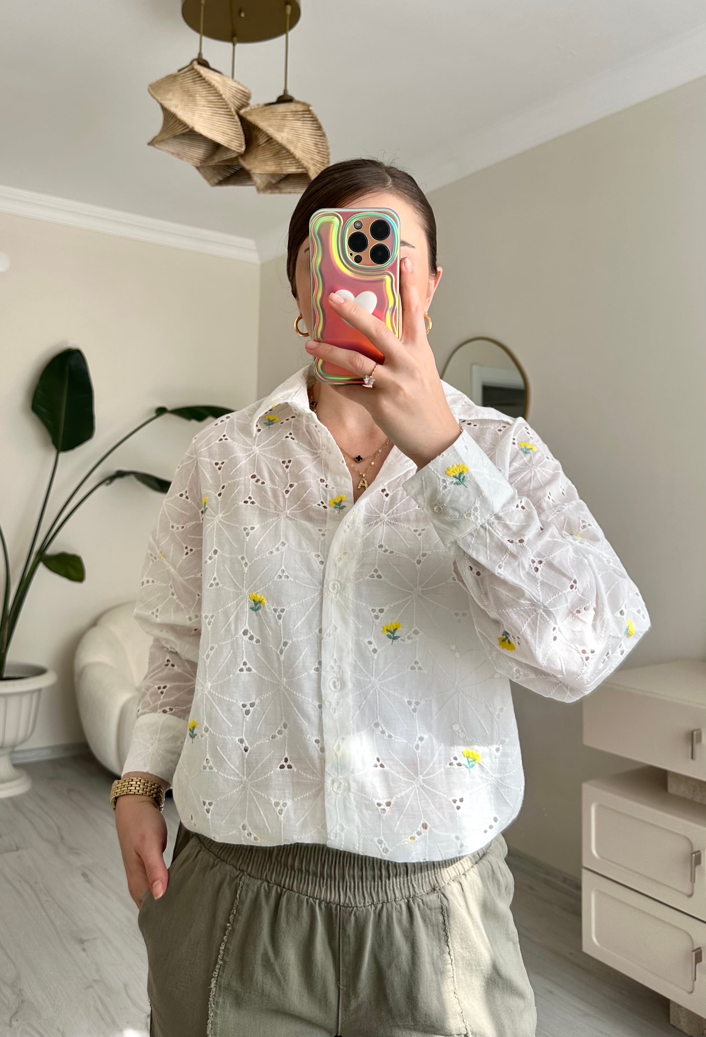 Çiçek Nakış Detay Oversize Fisto Gömlek