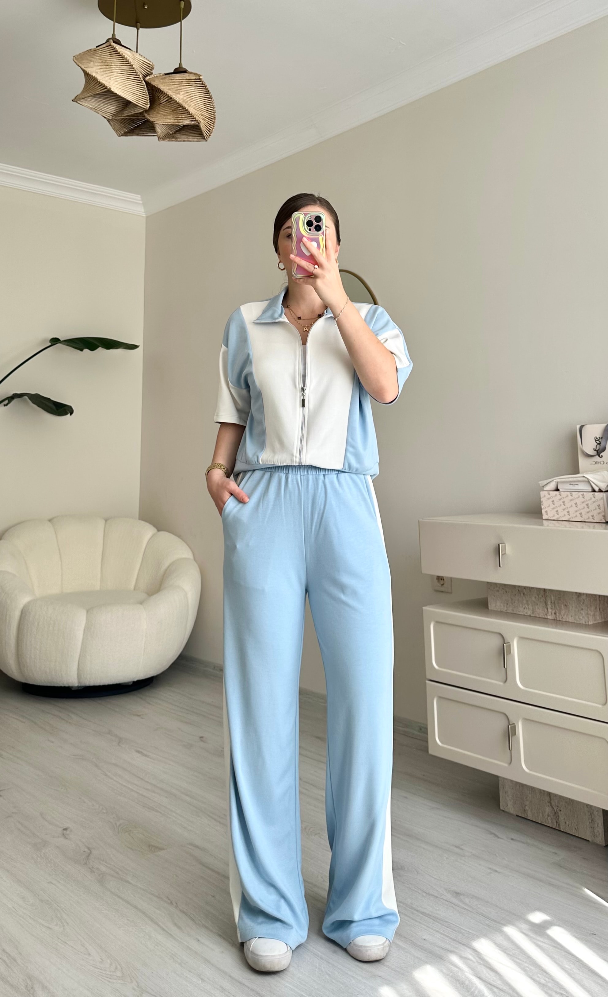 Soft Touch Şerit Detay Modal Takım - Bebek Mavisi