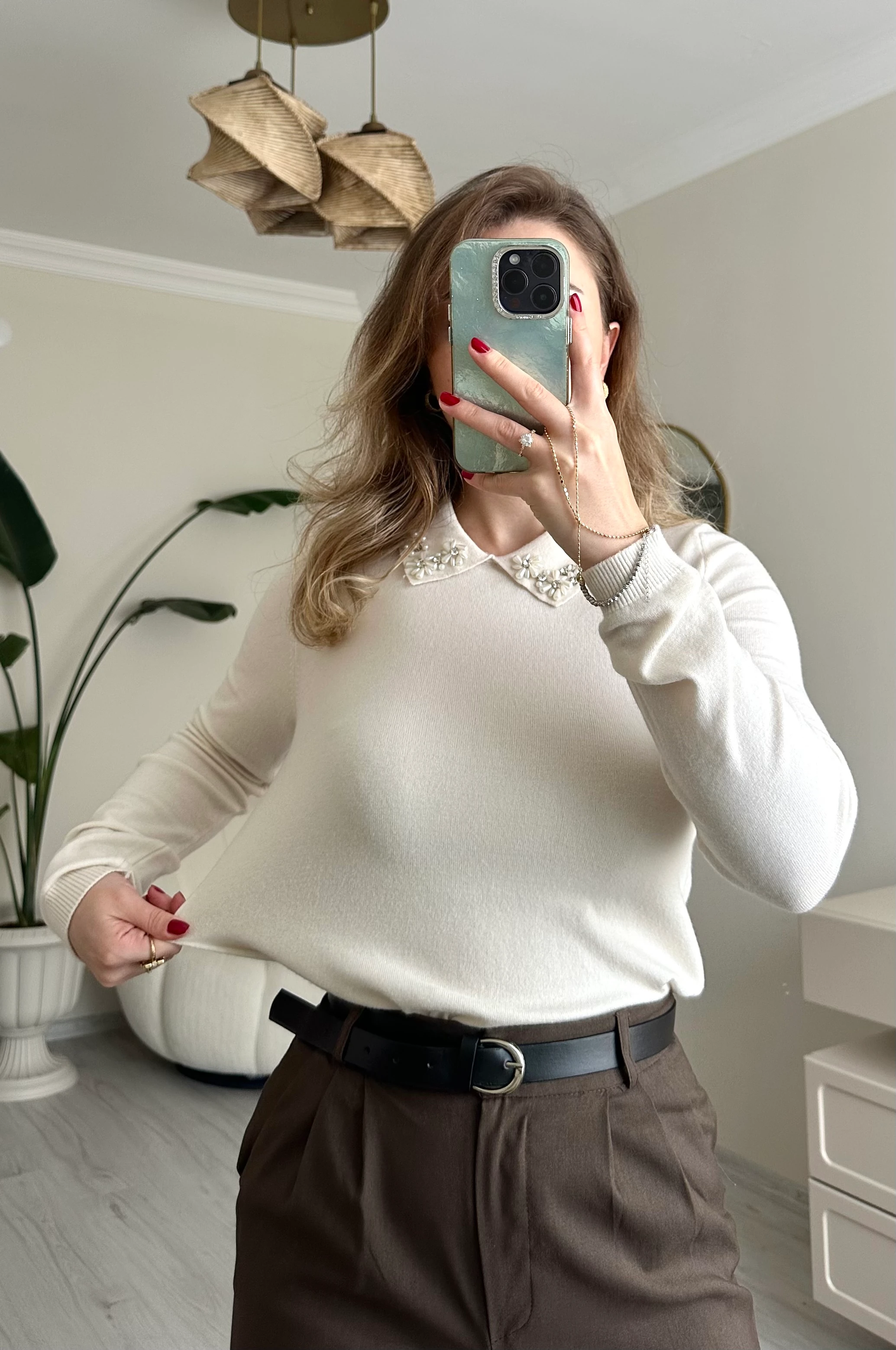 İnci-Taş Detay Yumuşak Dokulu Kazak