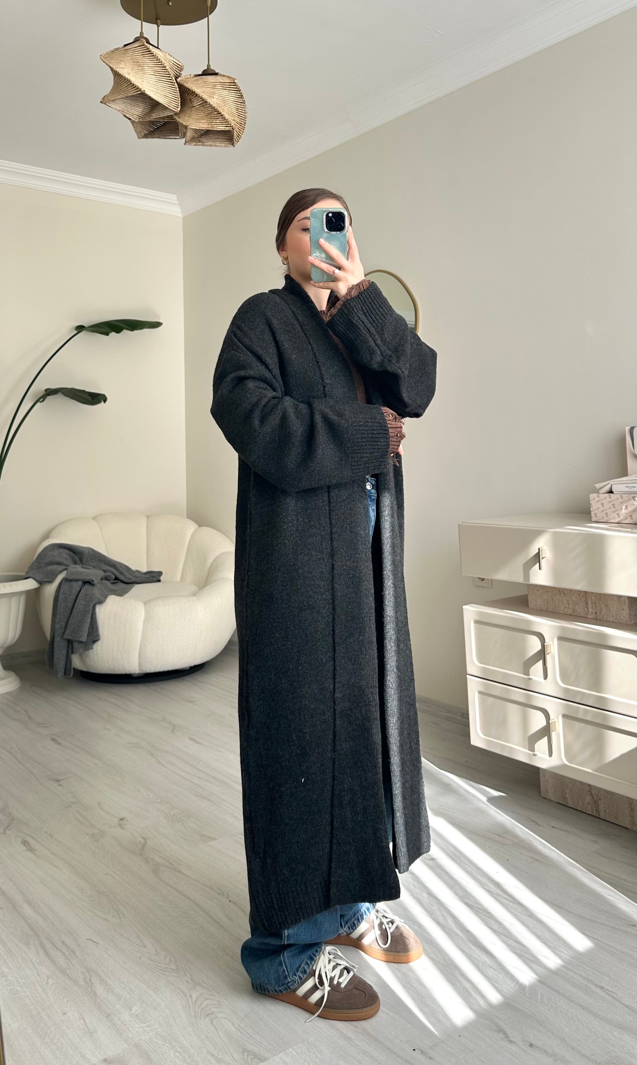 Premium Şal Yaka Oversize Maxi Boy Hırka