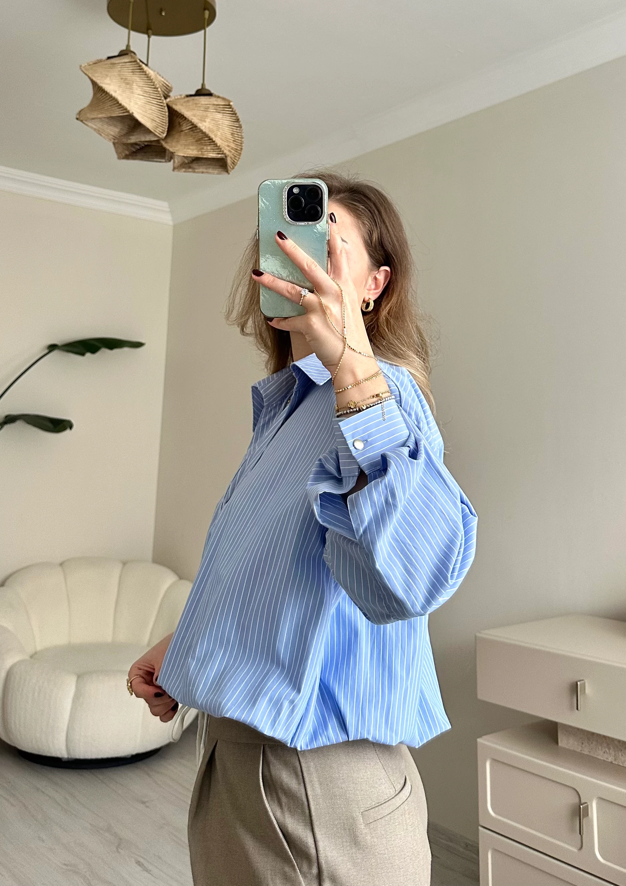 Çizgili Balon Detay Atletli Gömlek