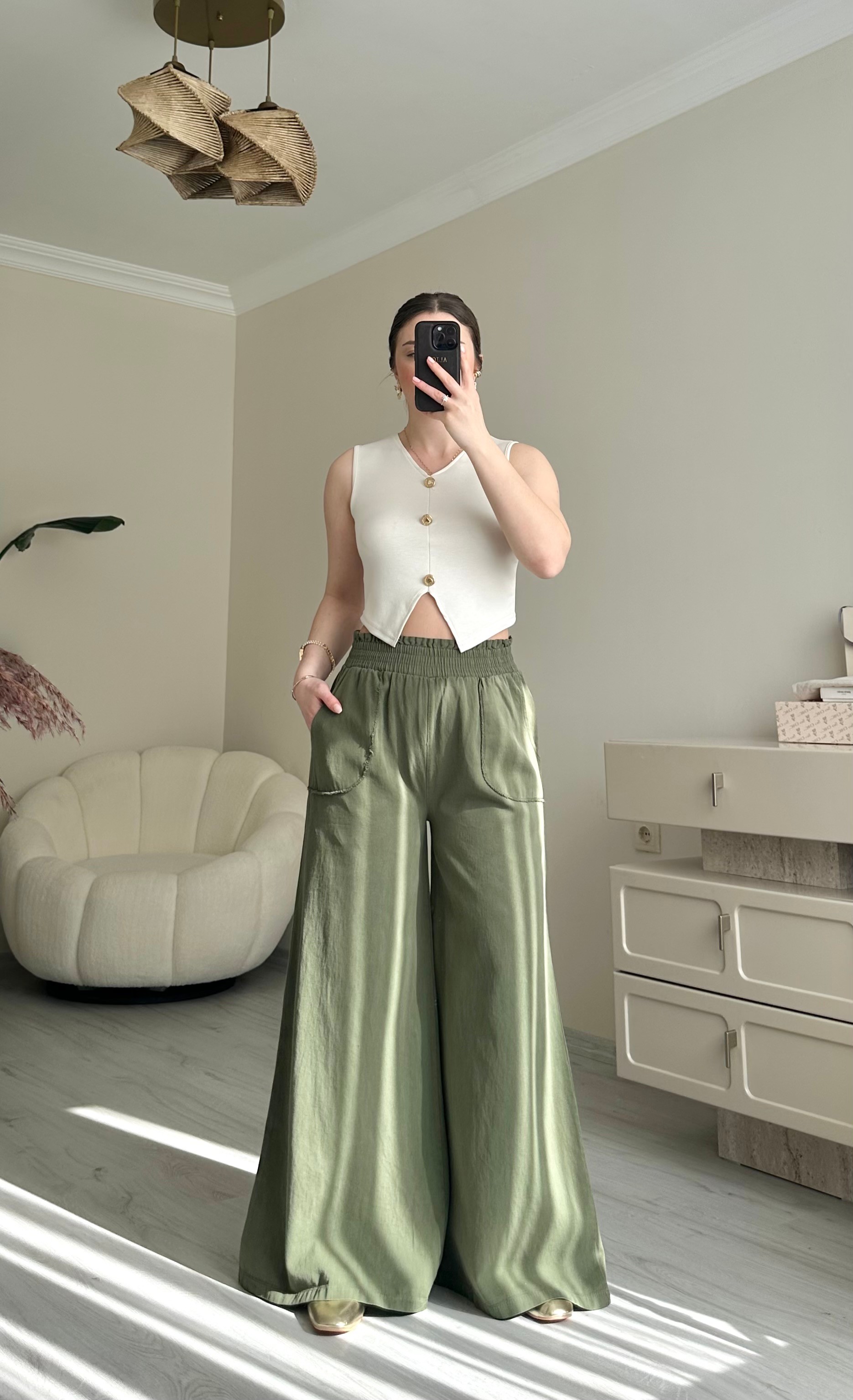 Gabardin Maxi Bol Paça Pantolon - Haki