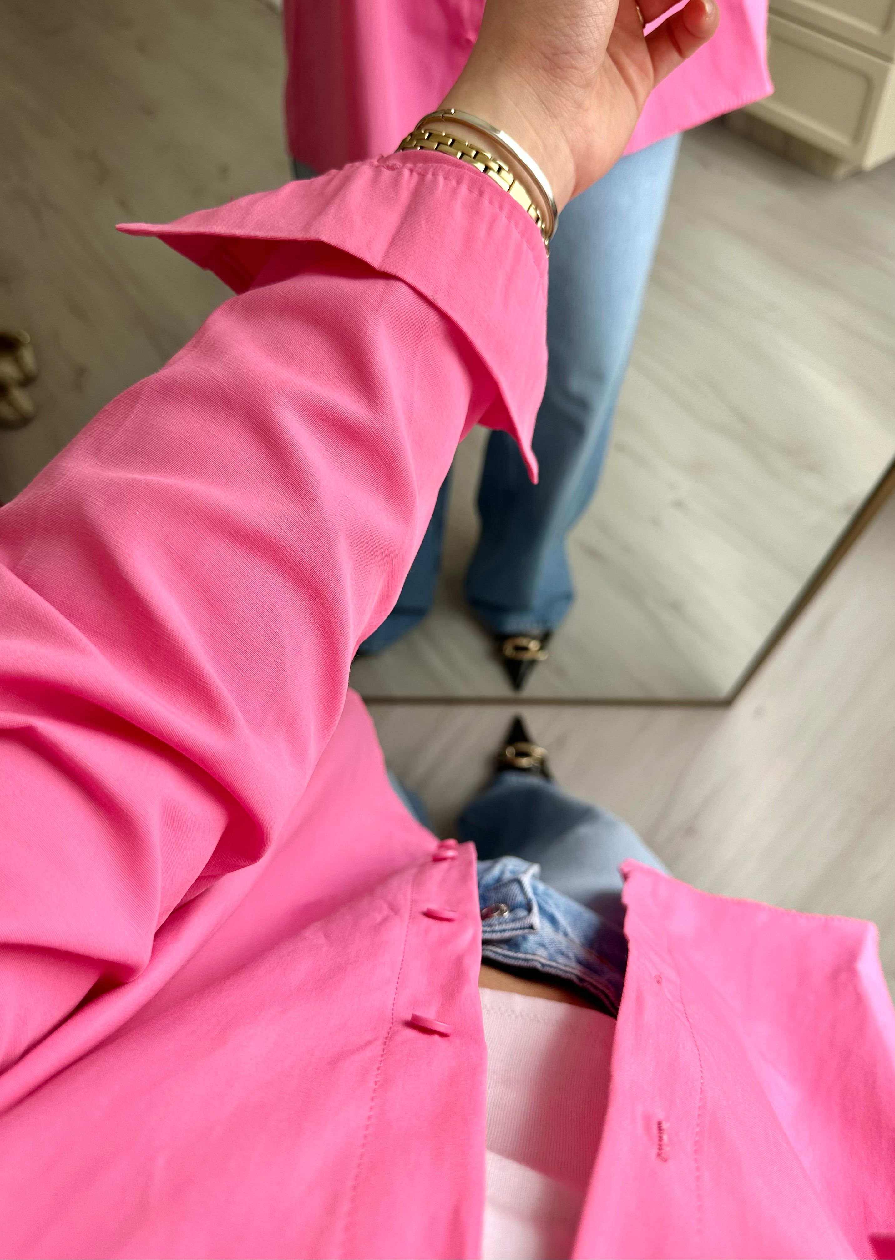 Poplin Şeker Pembe Oversize Gömlek