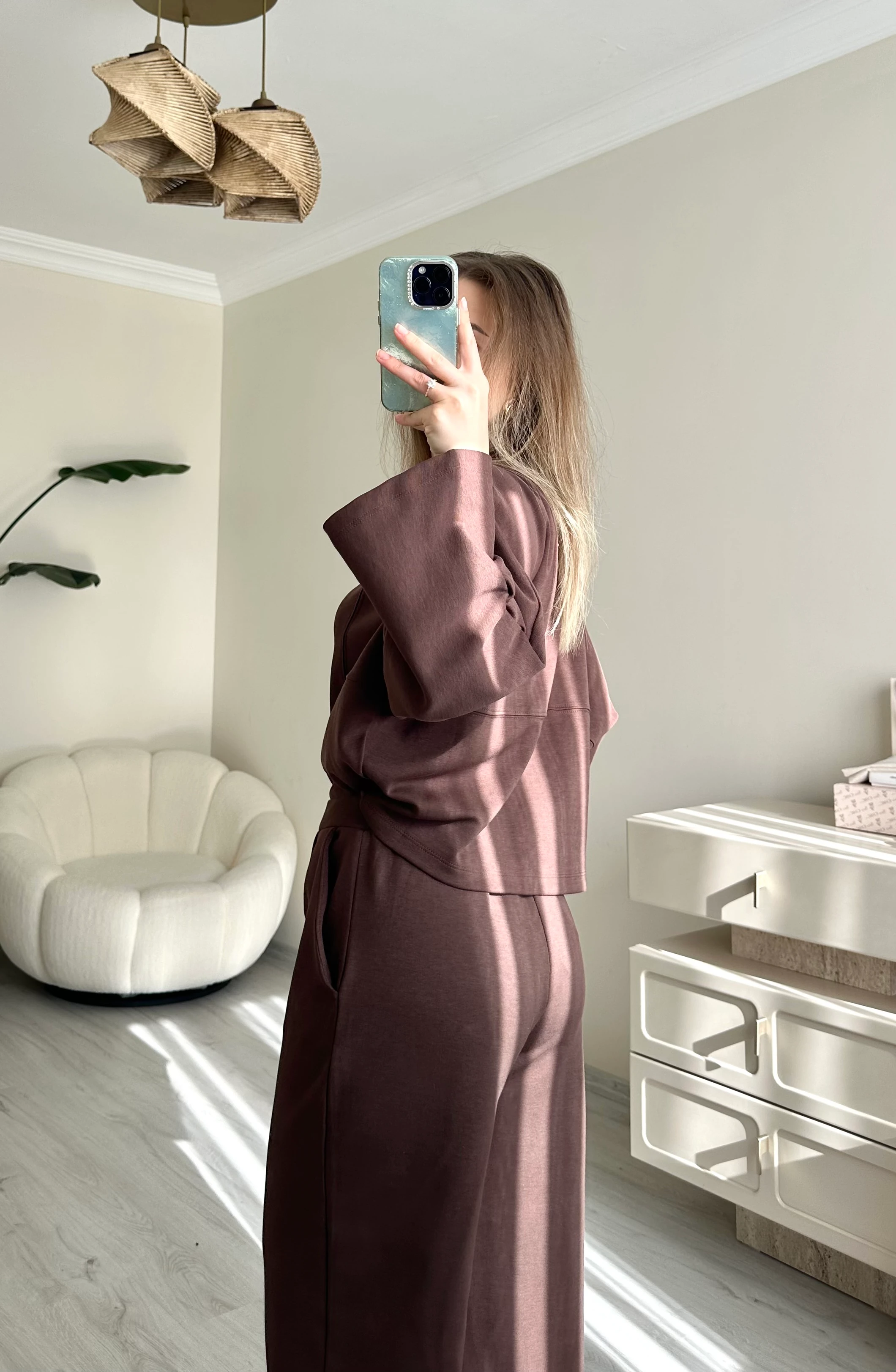 Yarasa Kol Detay Acı Kahve Oversize Takım