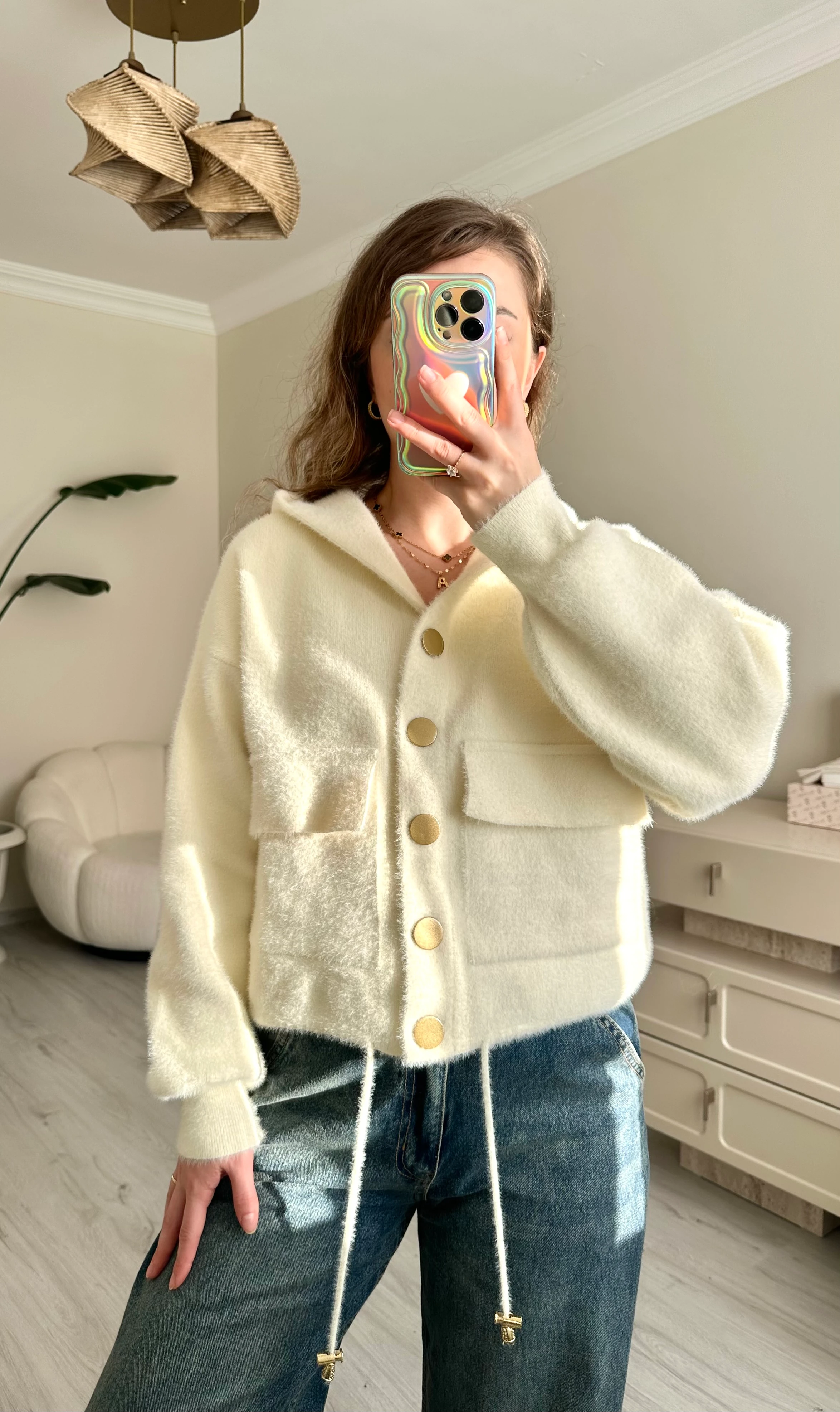 Premium Kapşonlu Gold Düğme Detay Sakallı Ceket