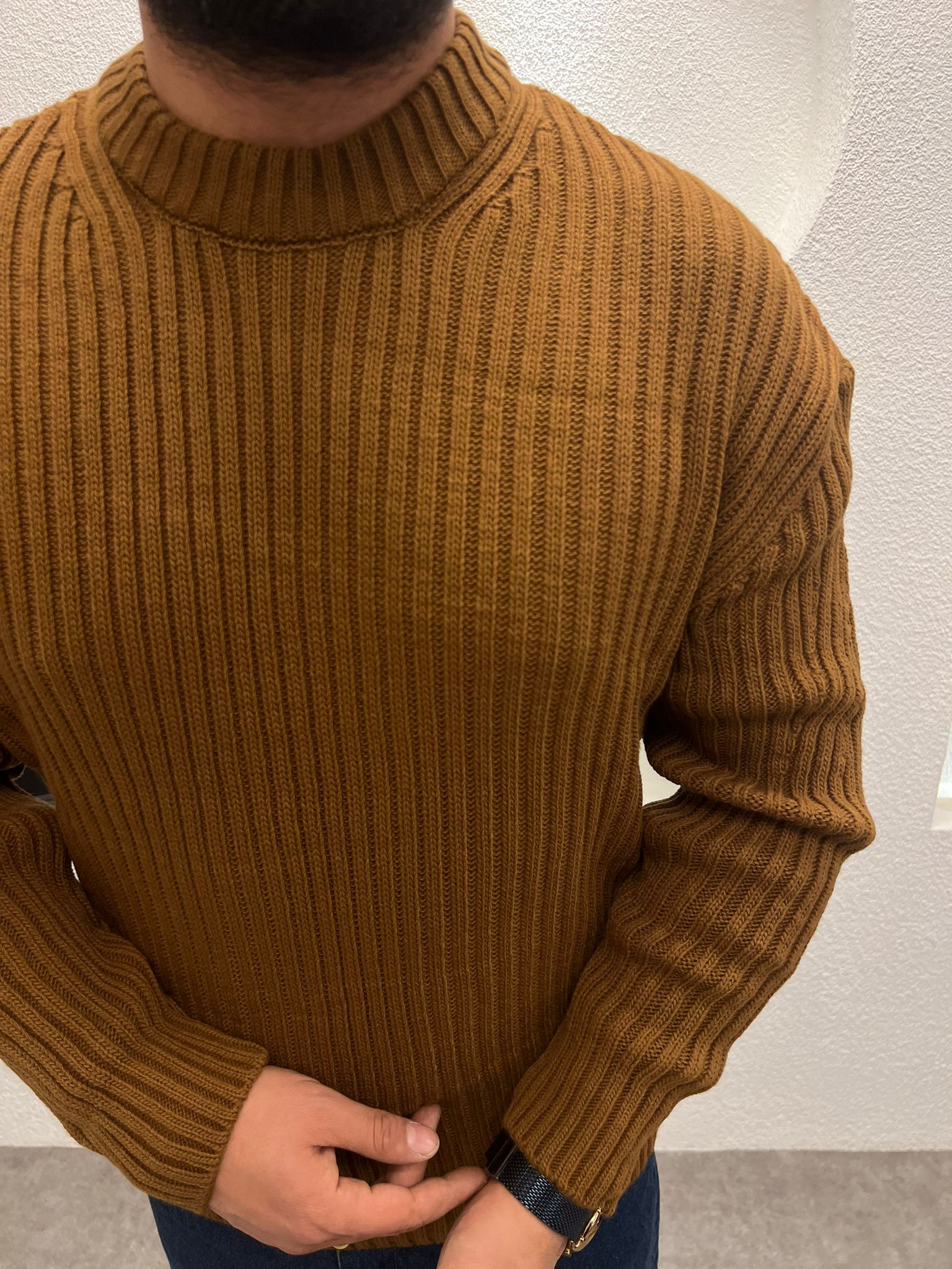 Bisiklet Yaka Kalın Triko Kazak Taba