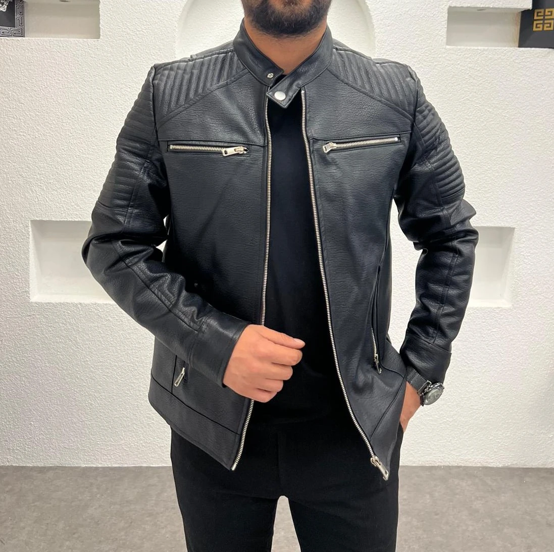 NorthStyle Erkek Deri Mont - Ceket - Siyah