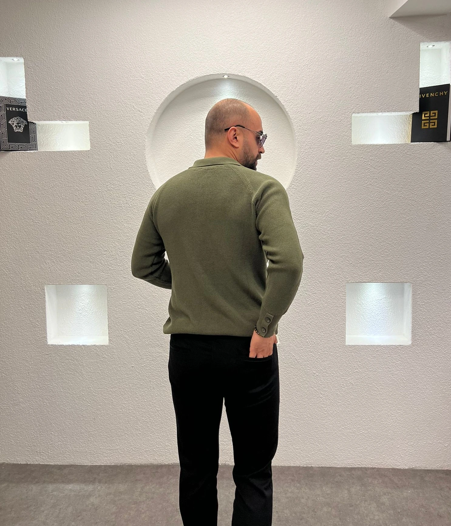 Erkek Regular Fit Düğme Detaylı Pola Yaka Triko Kazak - Yeşil