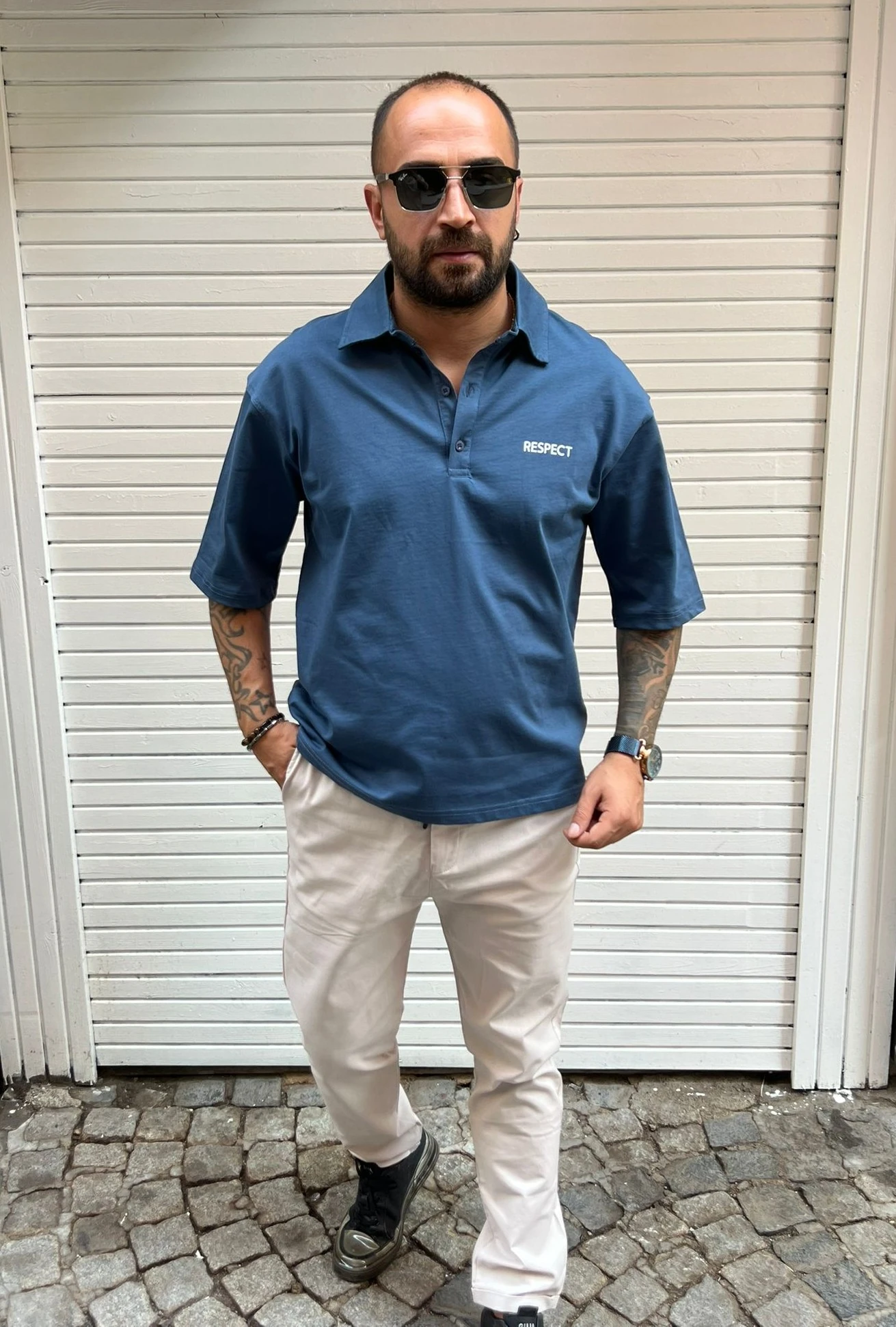 Polo Yaka Mavi Oversize T-shirt 