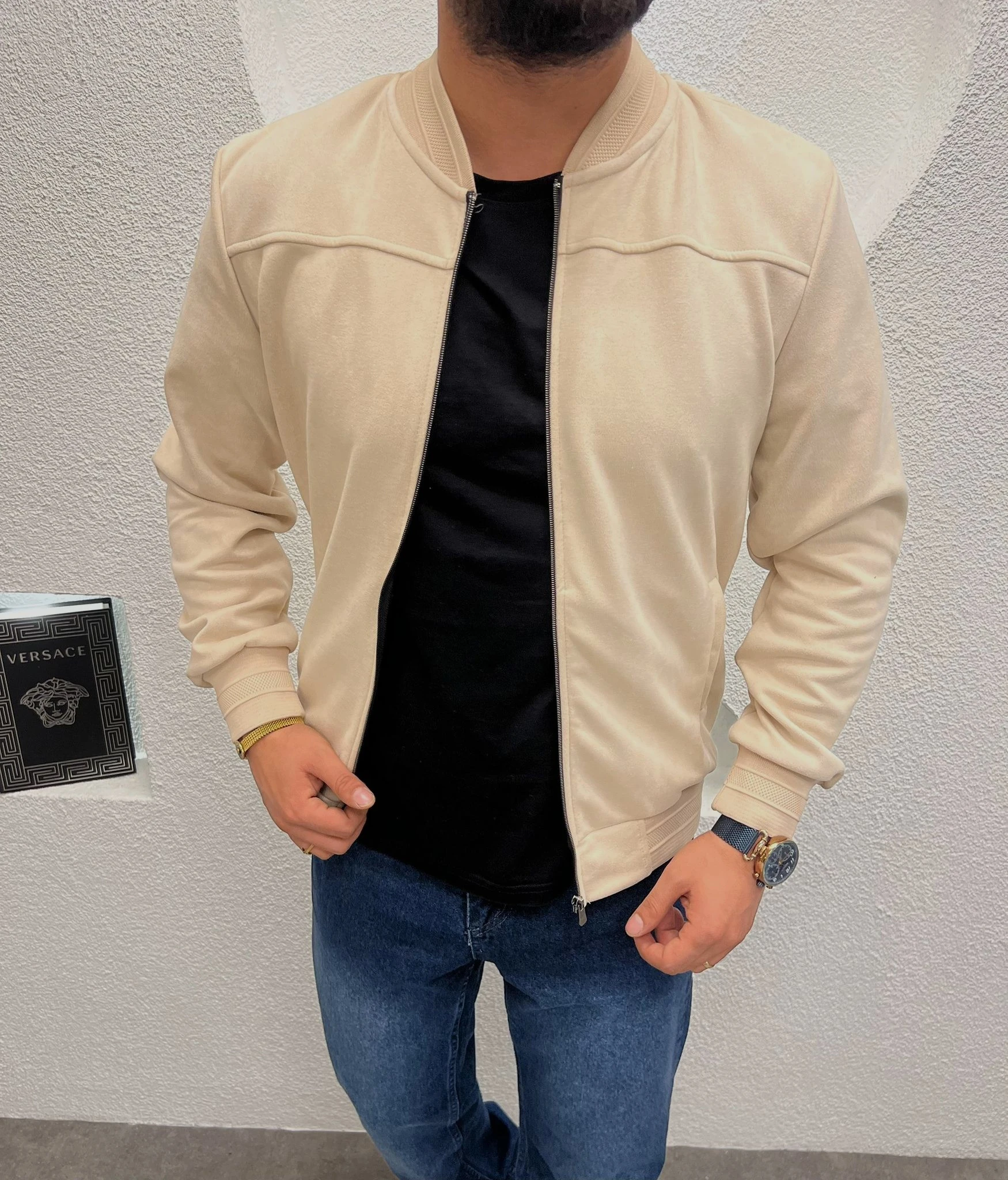 Hakim Yaka Nubuk Erkek Ceket Krem 