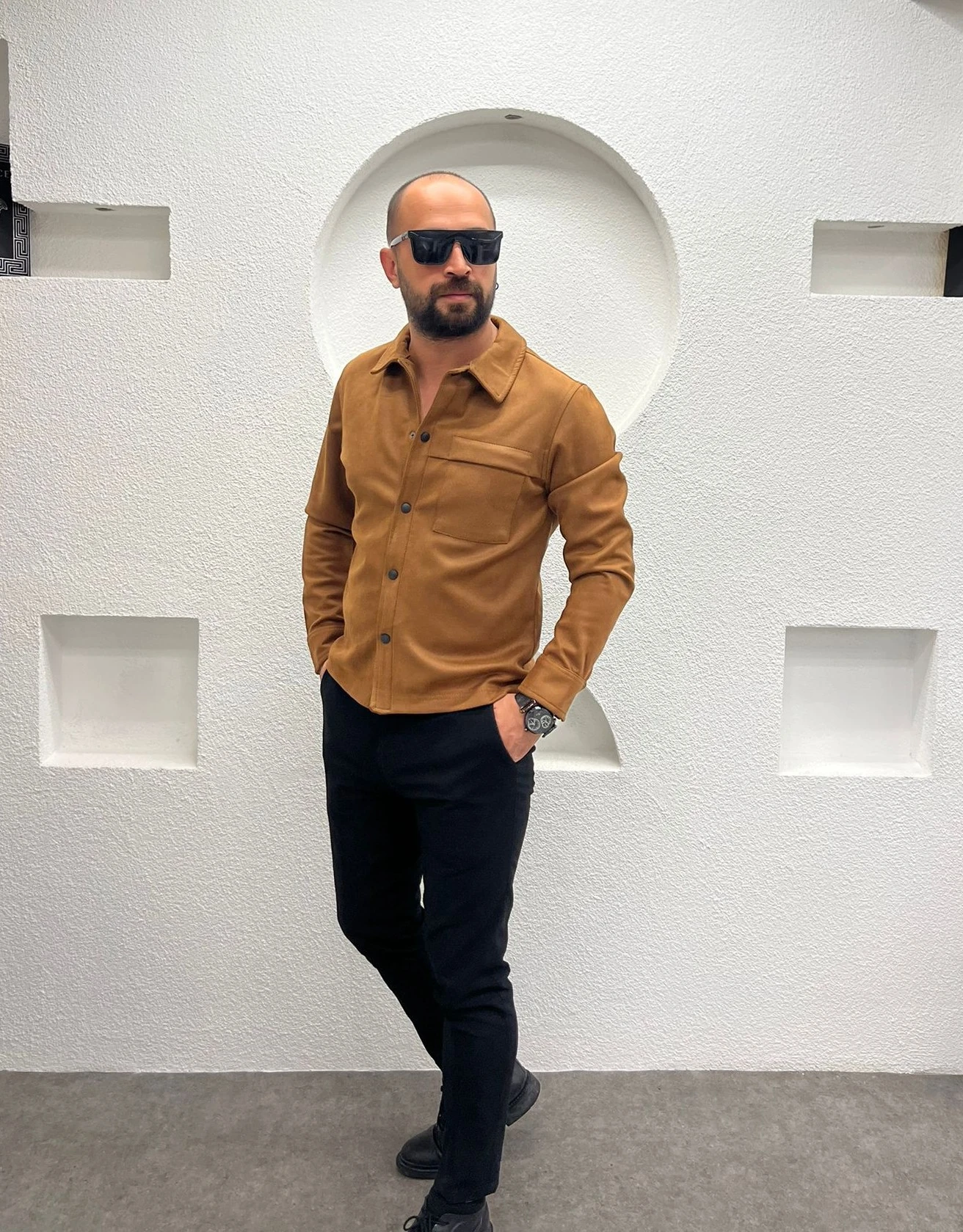 Nubuk Tek Kapama Cepli Erkek Taba Gömlek - Ceket