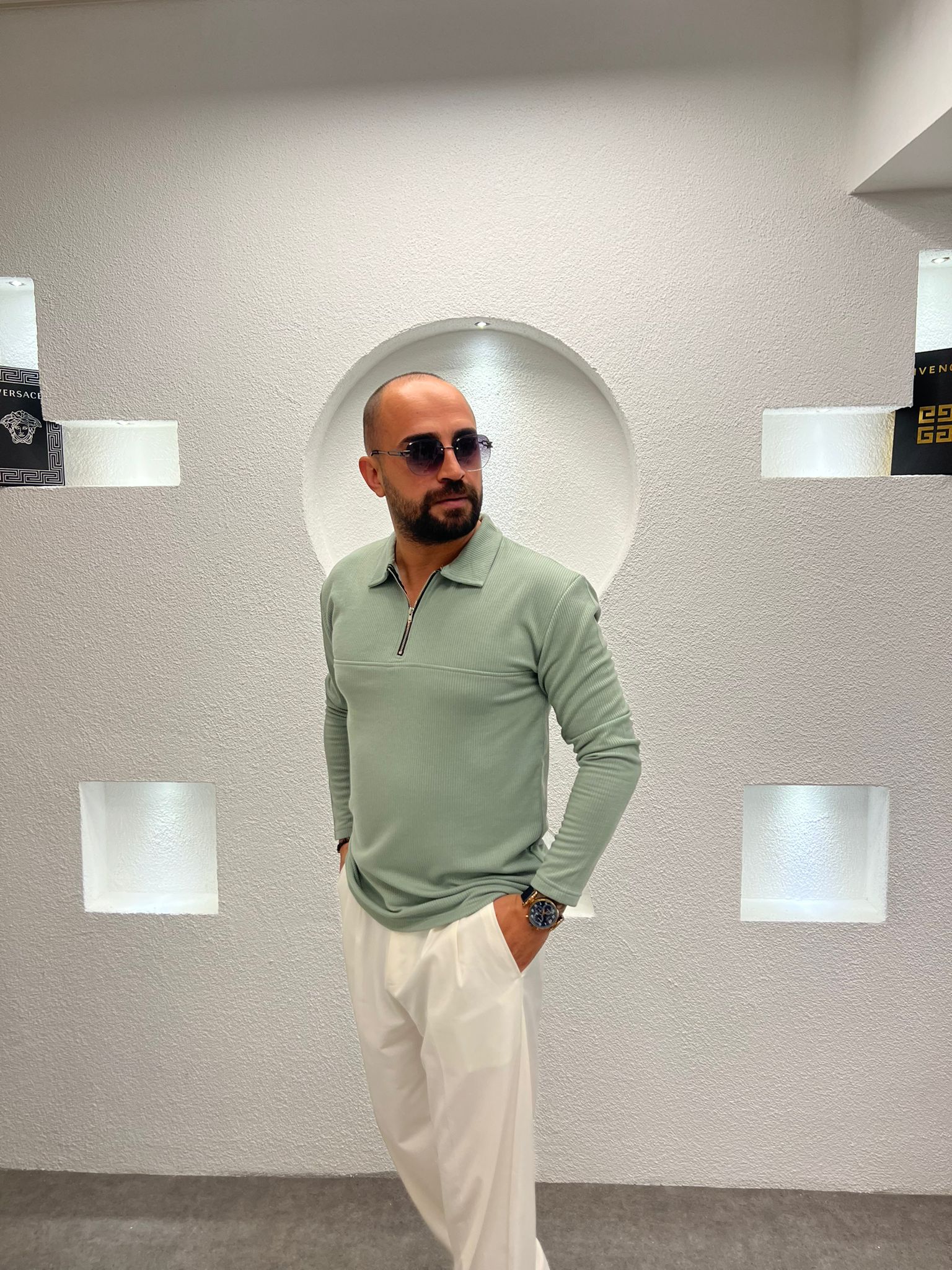 Fit Kalıp Uzun Kol Yarım Fermuarlı ince Likralı Kazak Body - Mint 