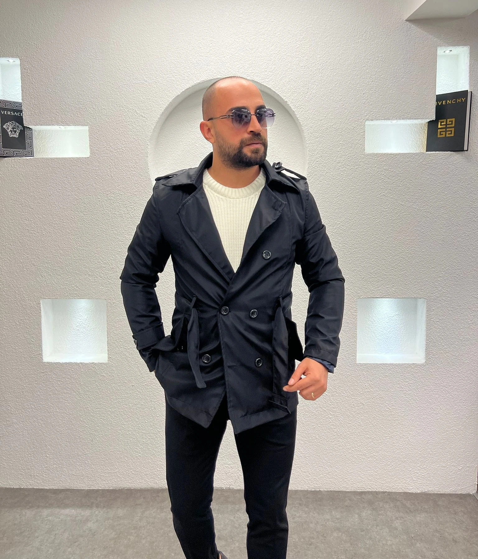 Choobie Erkek Slim Fit Astarlı Kemerli  Siyah Trençkot | Mevsimlik Şık ve Rahat Dış Giyim Modeli