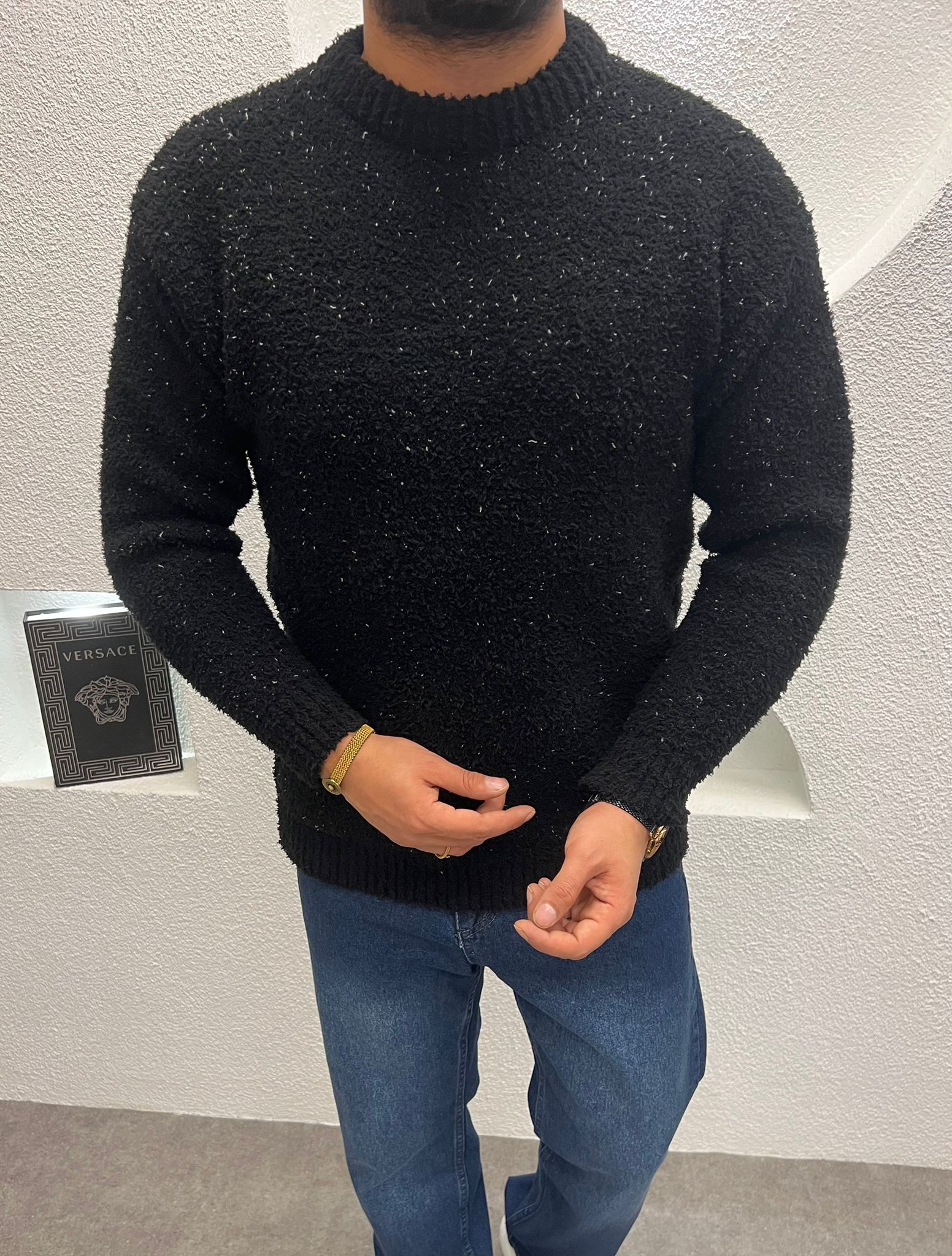 Erkek Kışlık Peluş Kazak Siyah