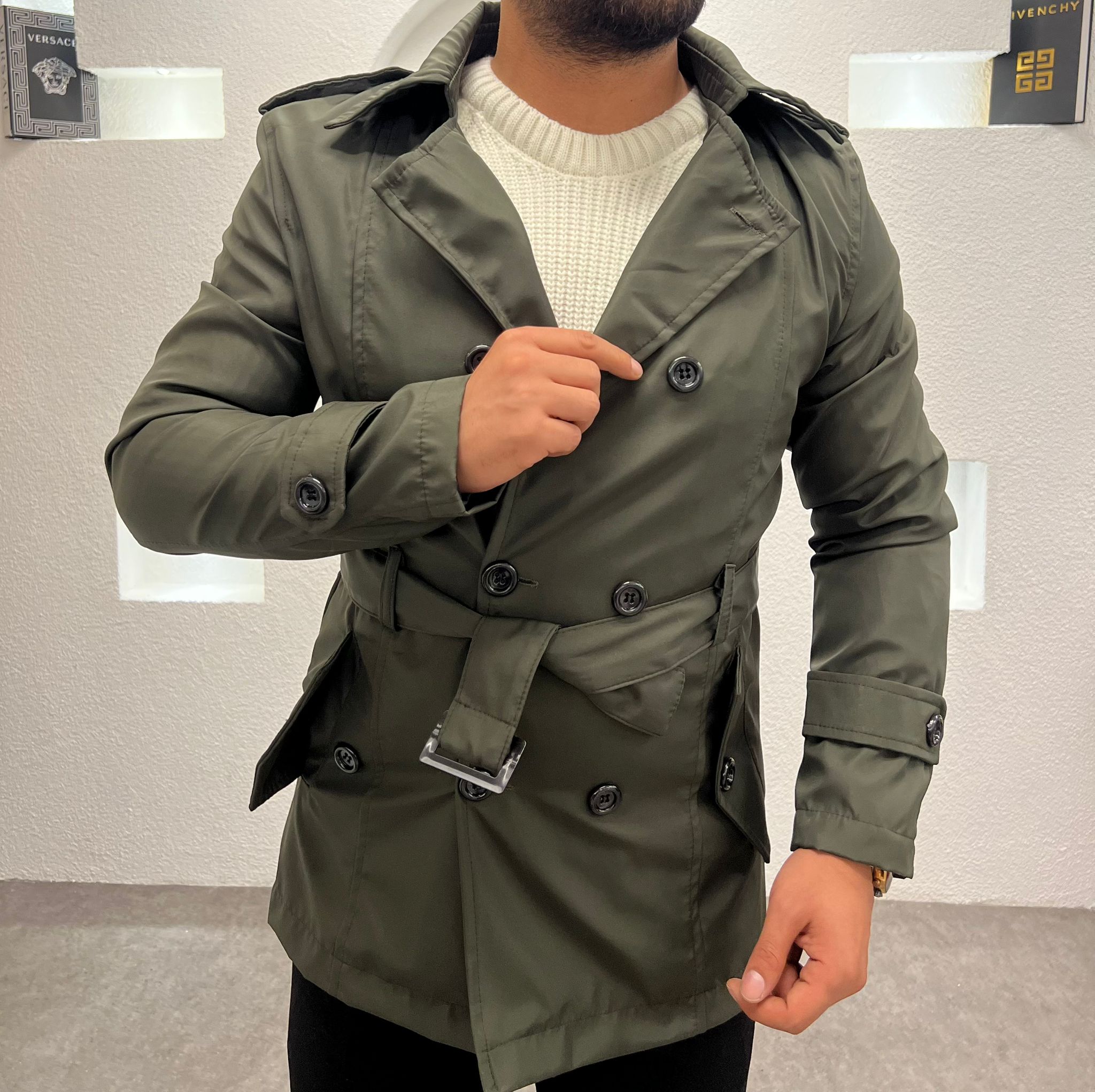 Choobie Slim Fit Astarlı Kemerli Erkek Yeşil Trençkot – Mevsimlik Şık Dış Giyim