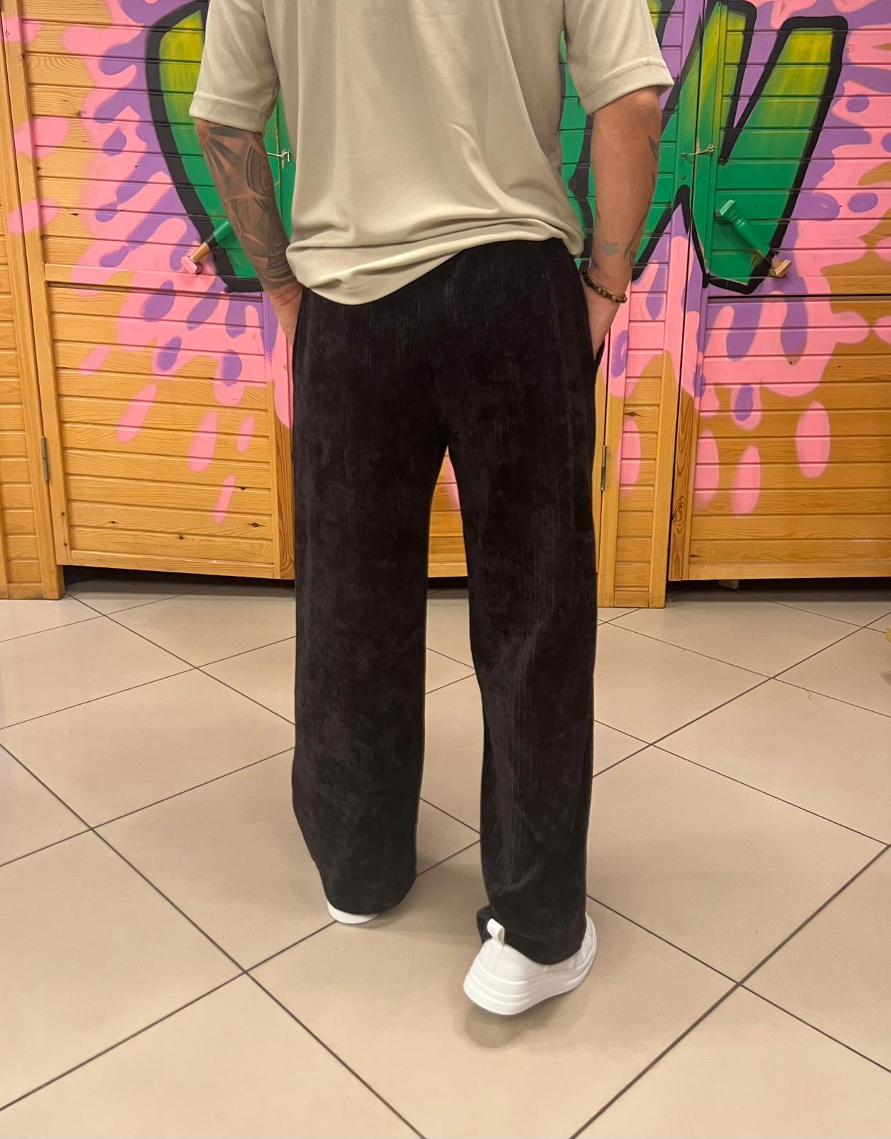 Kadife Kumaş Siyah Pantolon Baggy Kalıp 