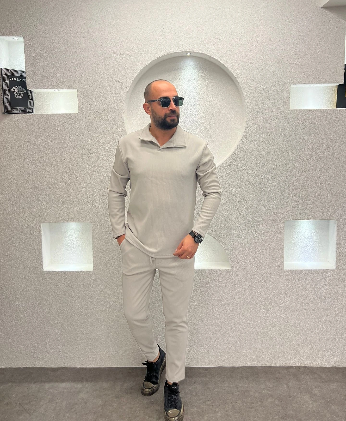 Slim Fit Polo Yaka Jogger Takım - Gri