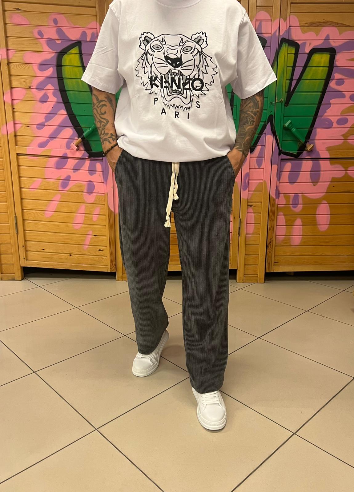 Kadife Kumaş Gri Pantolon Baggy Kalıp