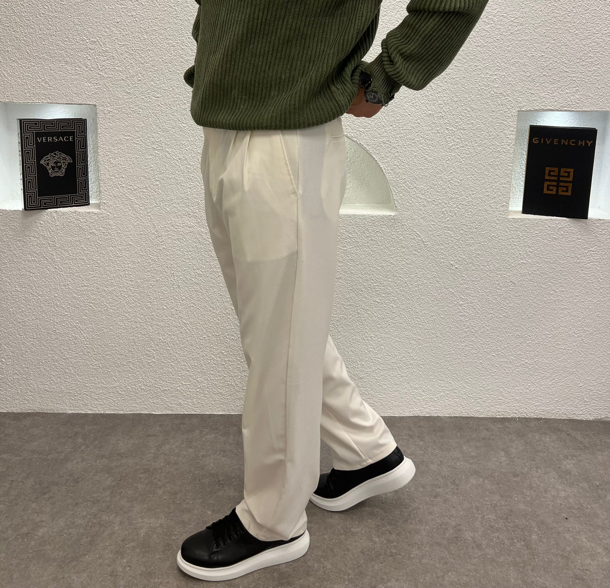 Baggy Kalıp Kışlık Kumaş Pantolon Beyaz 