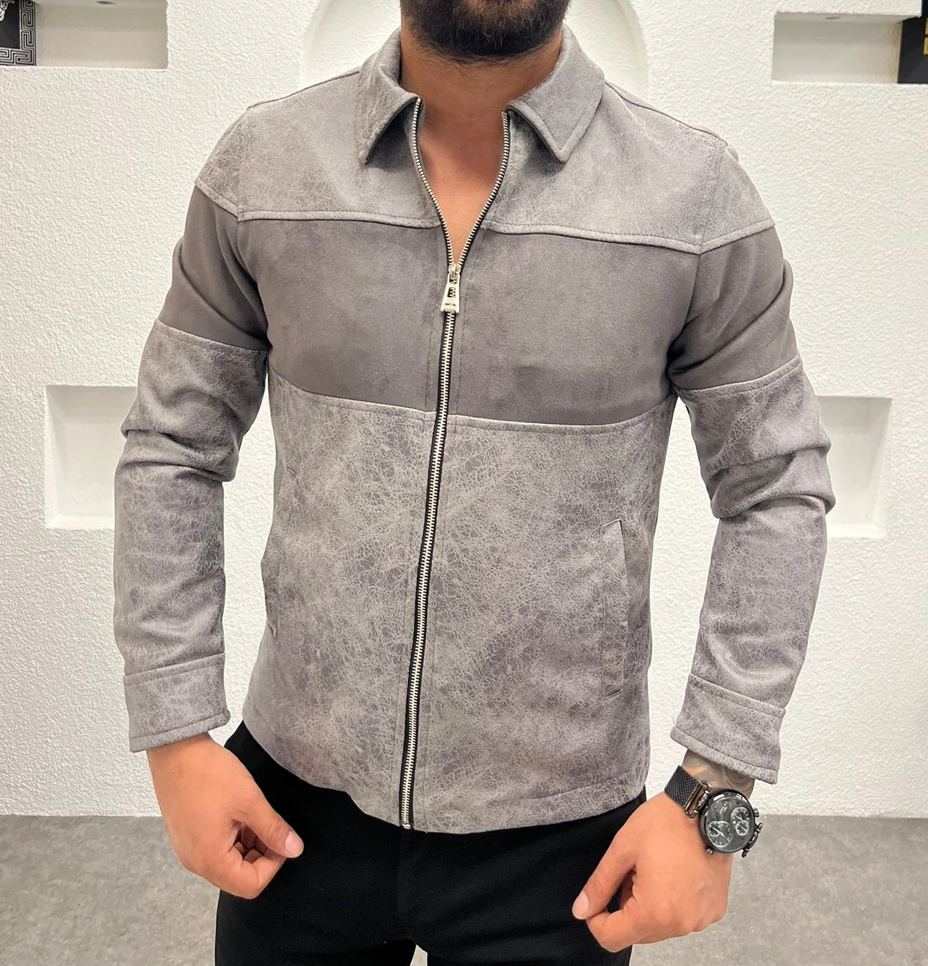 Napa Deri Fermuar Detaylı Erkek Ceket - Gömlek