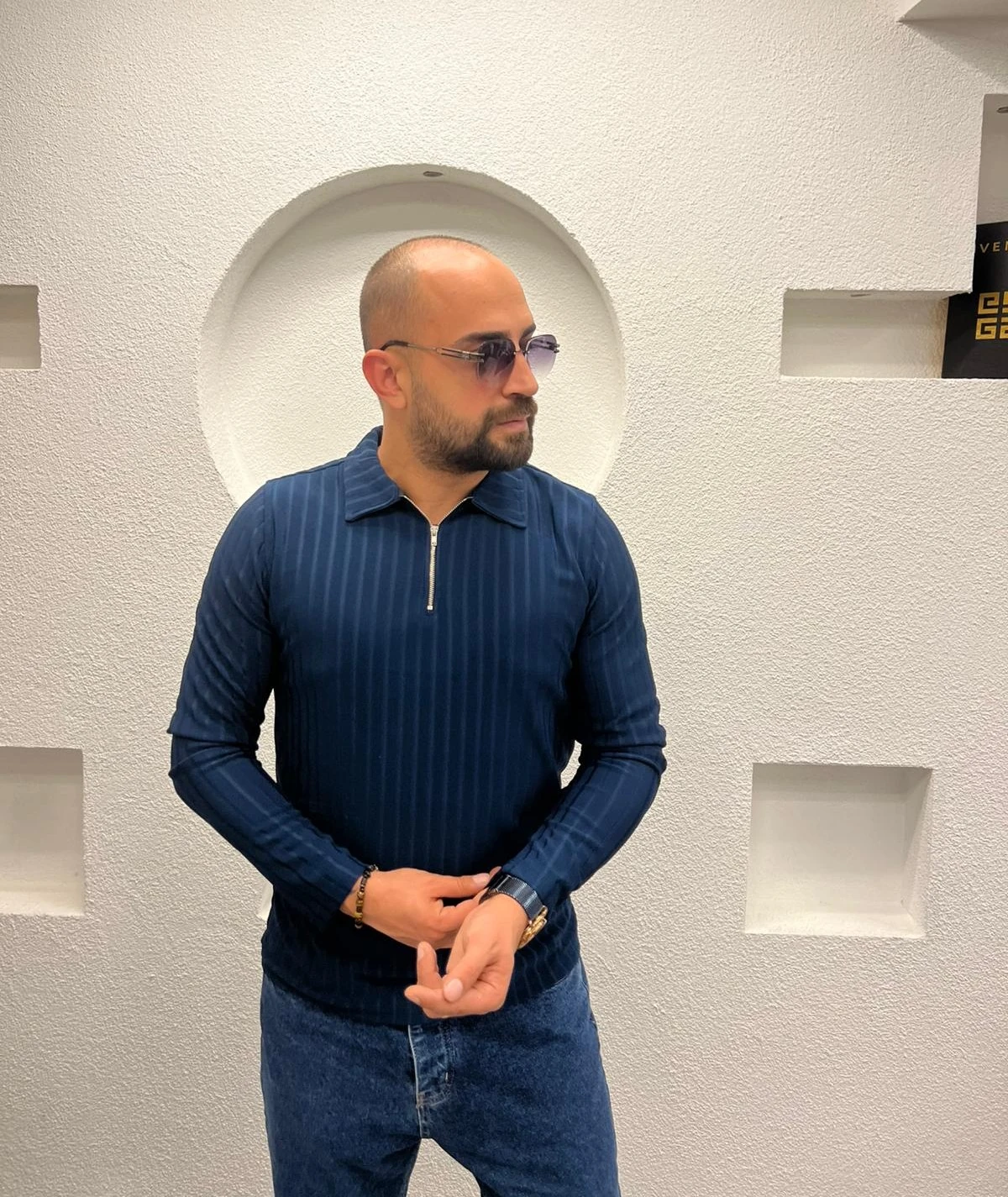 Polo Yaka Fermuarlı Erkek Sweatshirt -  Lacivert