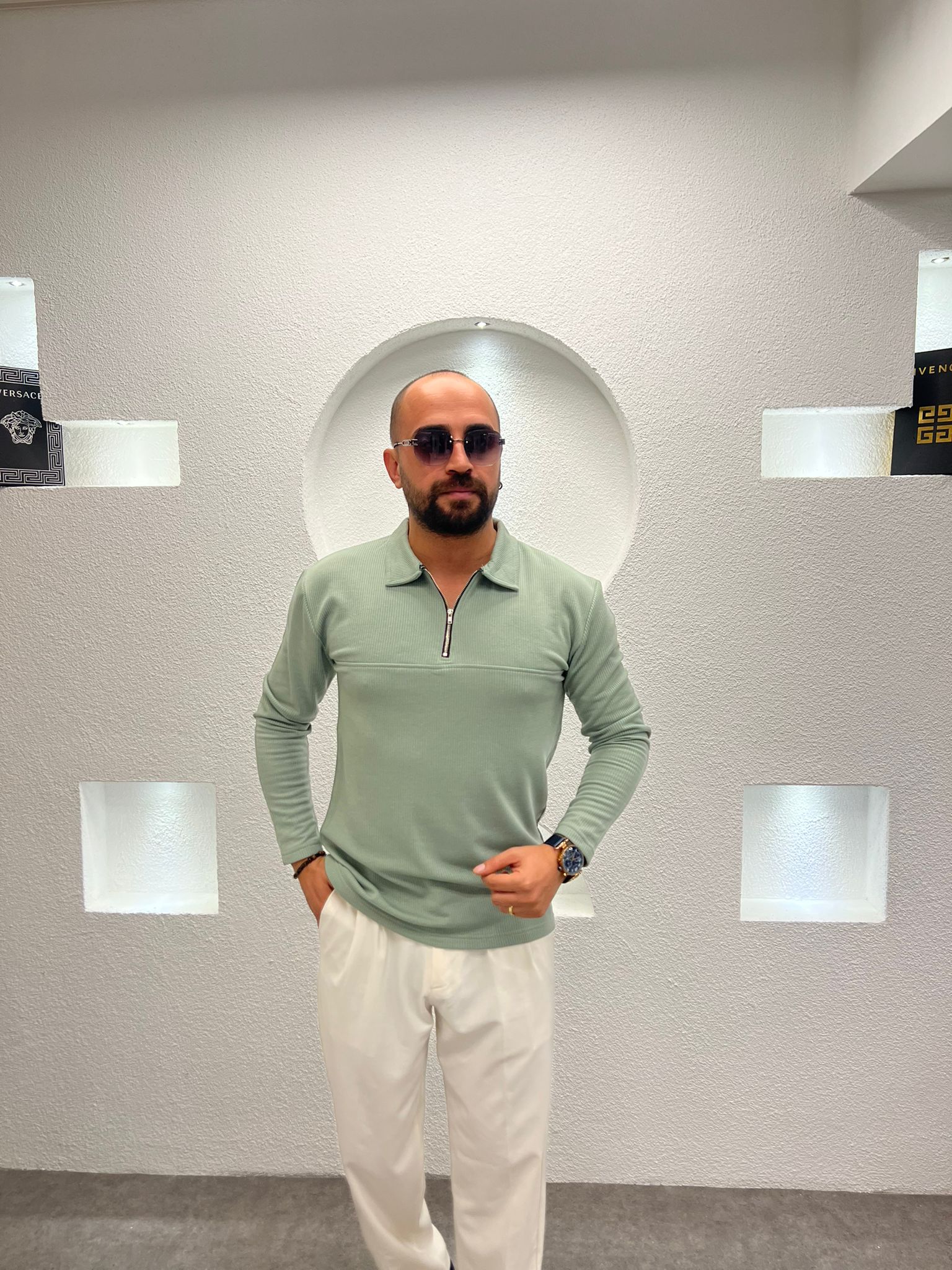 Fit Kalıp Uzun Kol Yarım Fermuarlı ince Likralı Kazak Body - Mint 