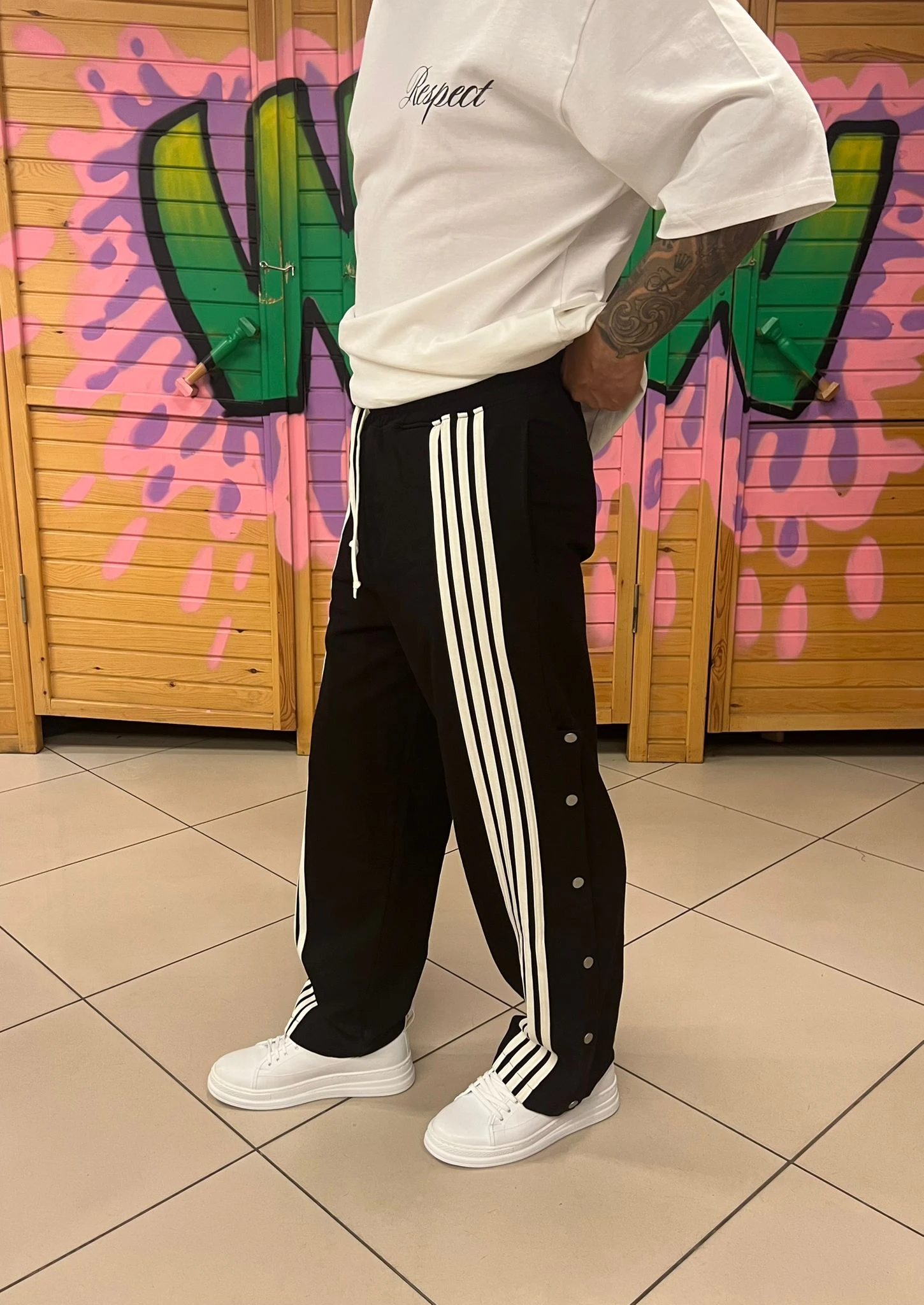 Şeritli Baggy Kalıp Siyah Eşofman Altı