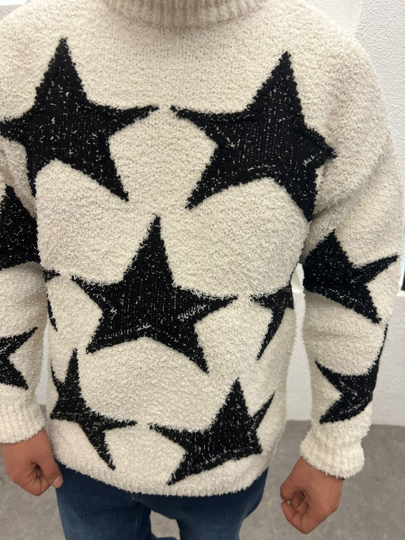 Baskılı Peluş Kumaş Kalın Erkek Kazak