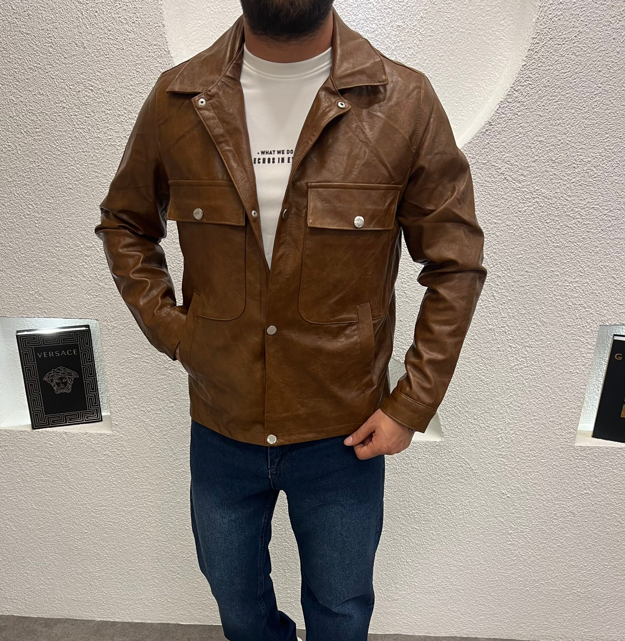 Erkek Premium Cep Detaylı Deri Ceket