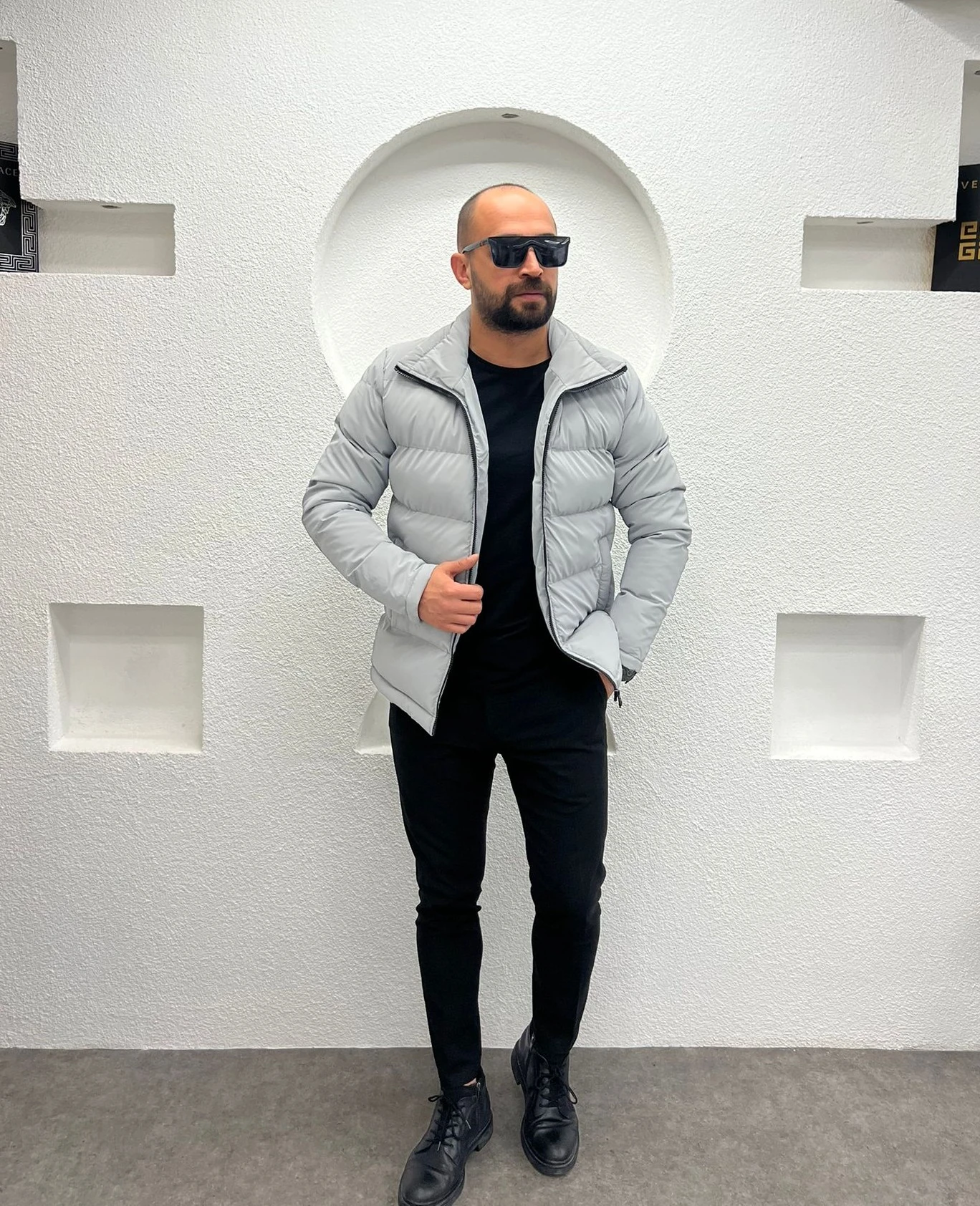 Dik Yaka Şişme Deri Mont 