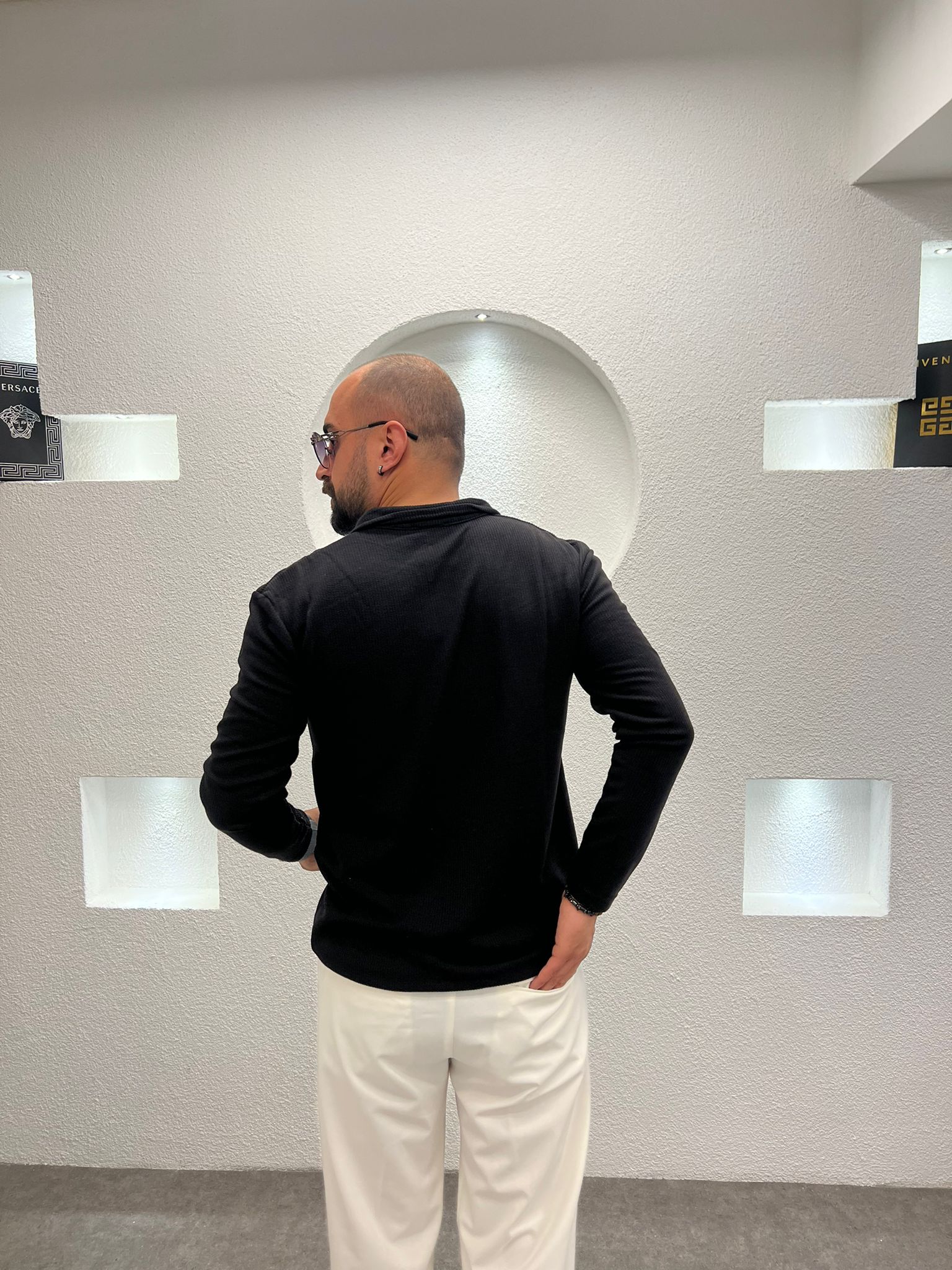 Fit Kalıp Uzun Kol Yarım Fermuarlı ince Likralı Kazak Body - Siyah