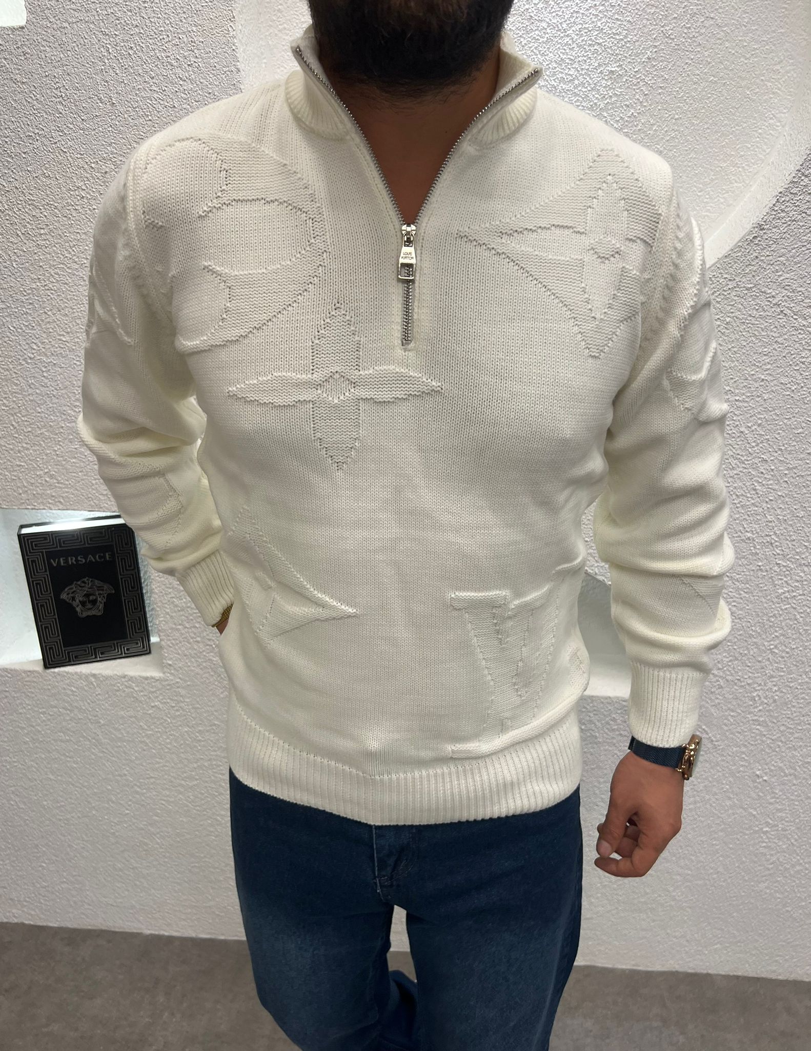 Yarım Fermuarlı Dik Yaka Desenli Kalın Kazak ( CB 2058 )